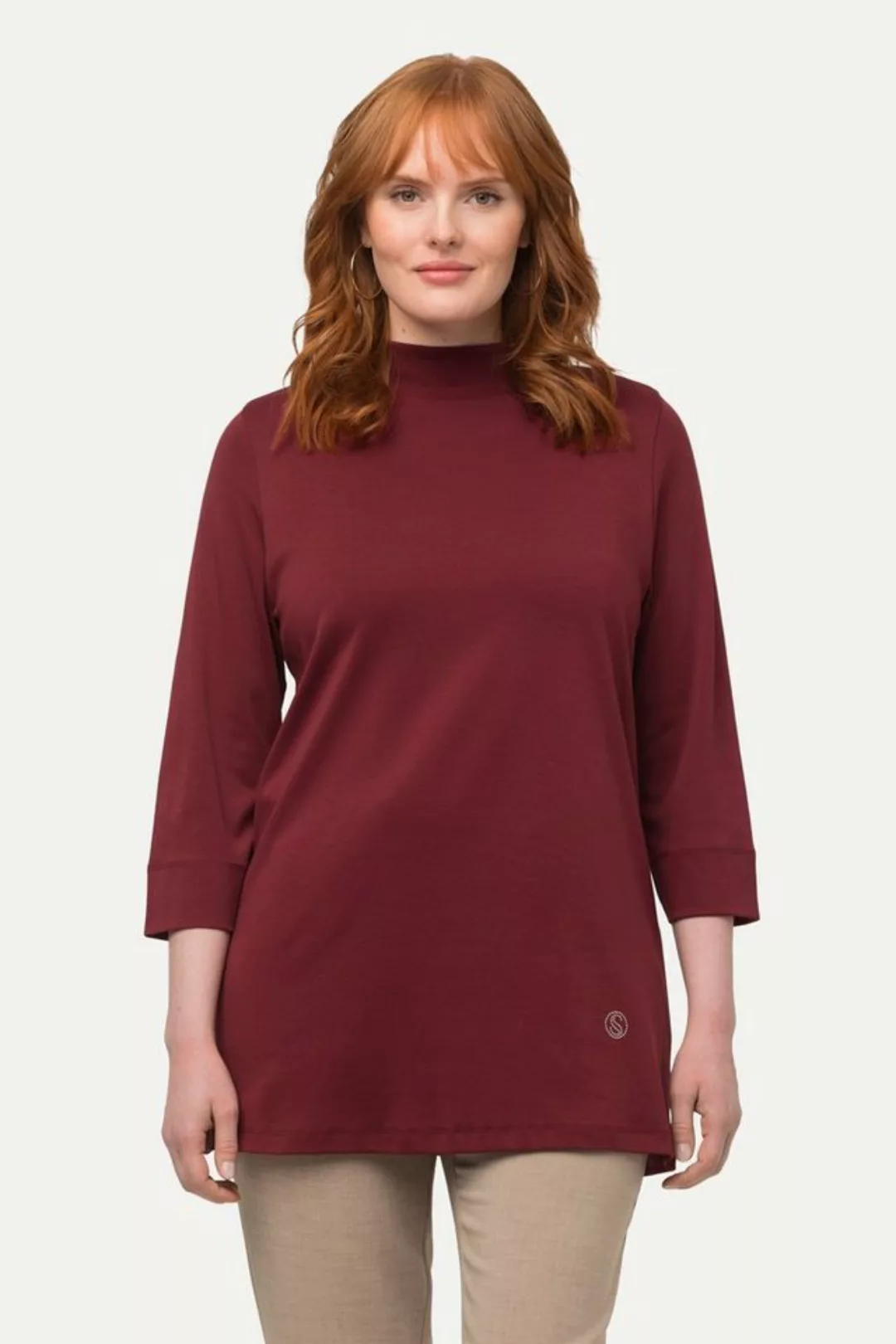 Ulla Popken Rundhalsshirt Shirt A-Linie Stehkragen 3/4-Arm Pima Cotton günstig online kaufen