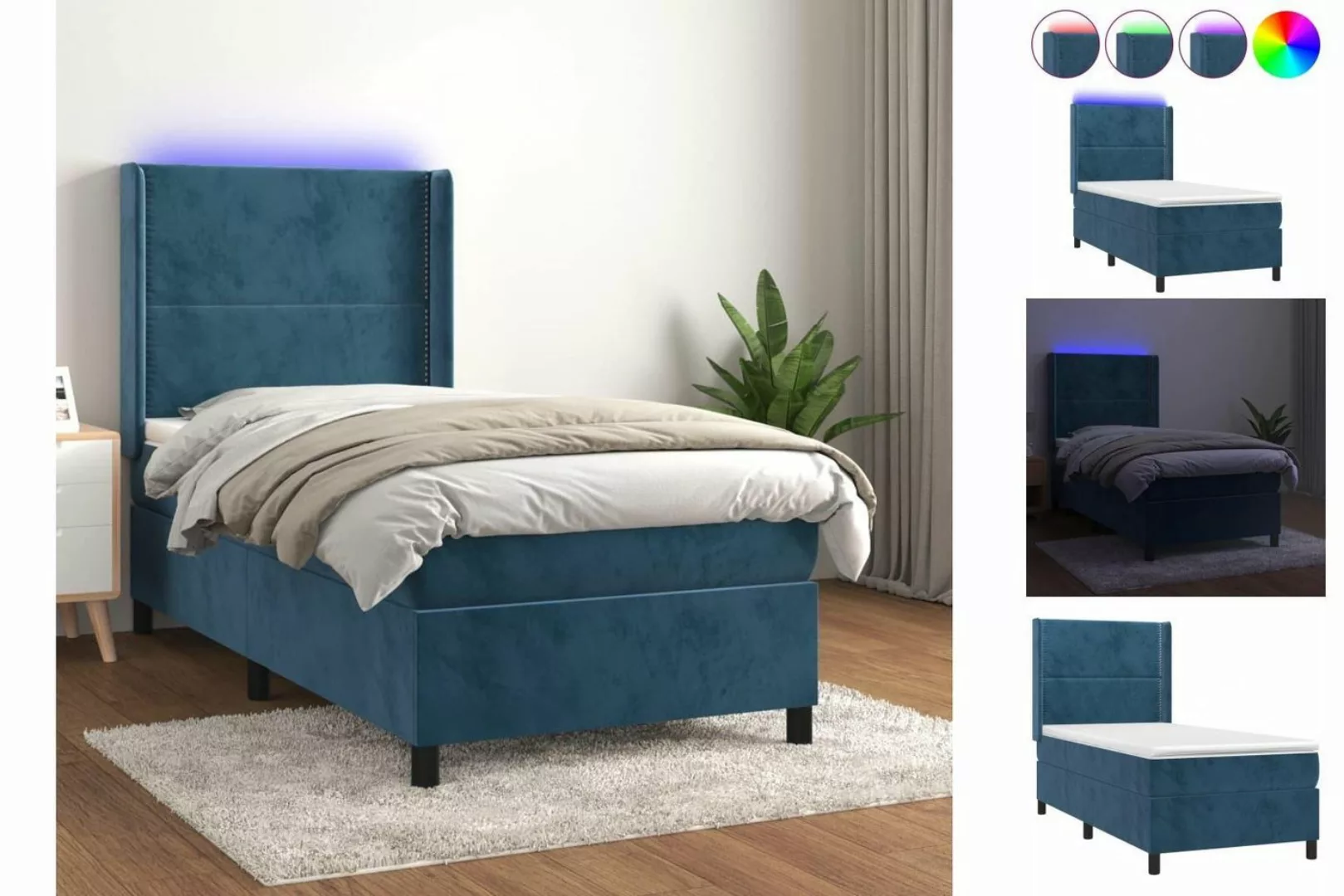 Vidaxl Boxspringbett Mit Matratze & Led Dunkelblau 100x200 Cm Samt günstig online kaufen