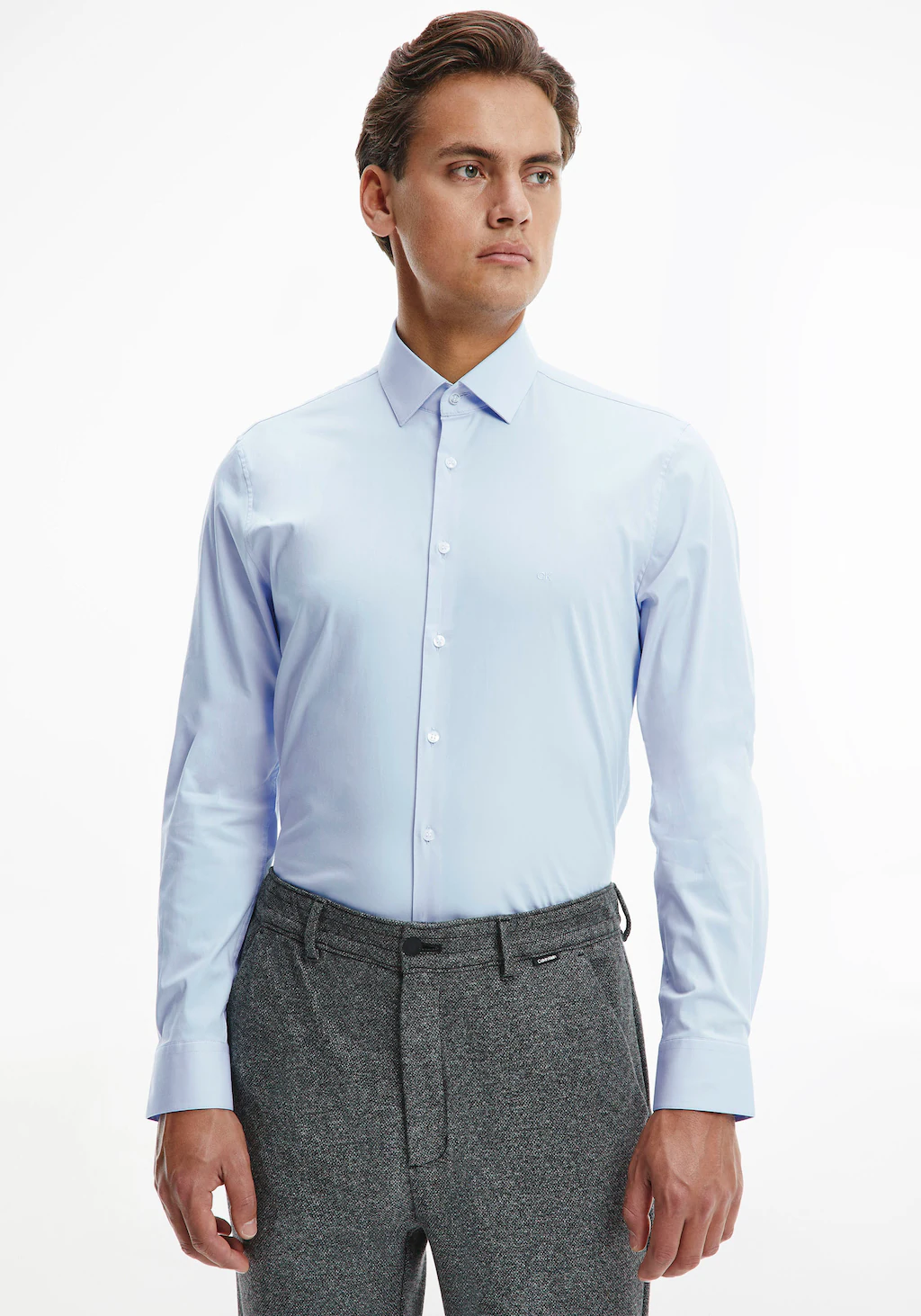 Calvin Klein Businesshemd "POPLIN STRETCH SLIM SHIRT", mit Kentkragen, Logo günstig online kaufen