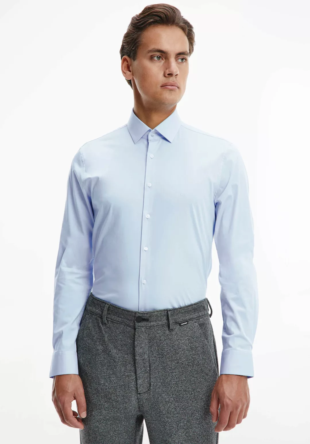 Calvin Klein Businesshemd POPLIN STRETCH SLIM SHIRT mit Kentkragen, Logopri günstig online kaufen