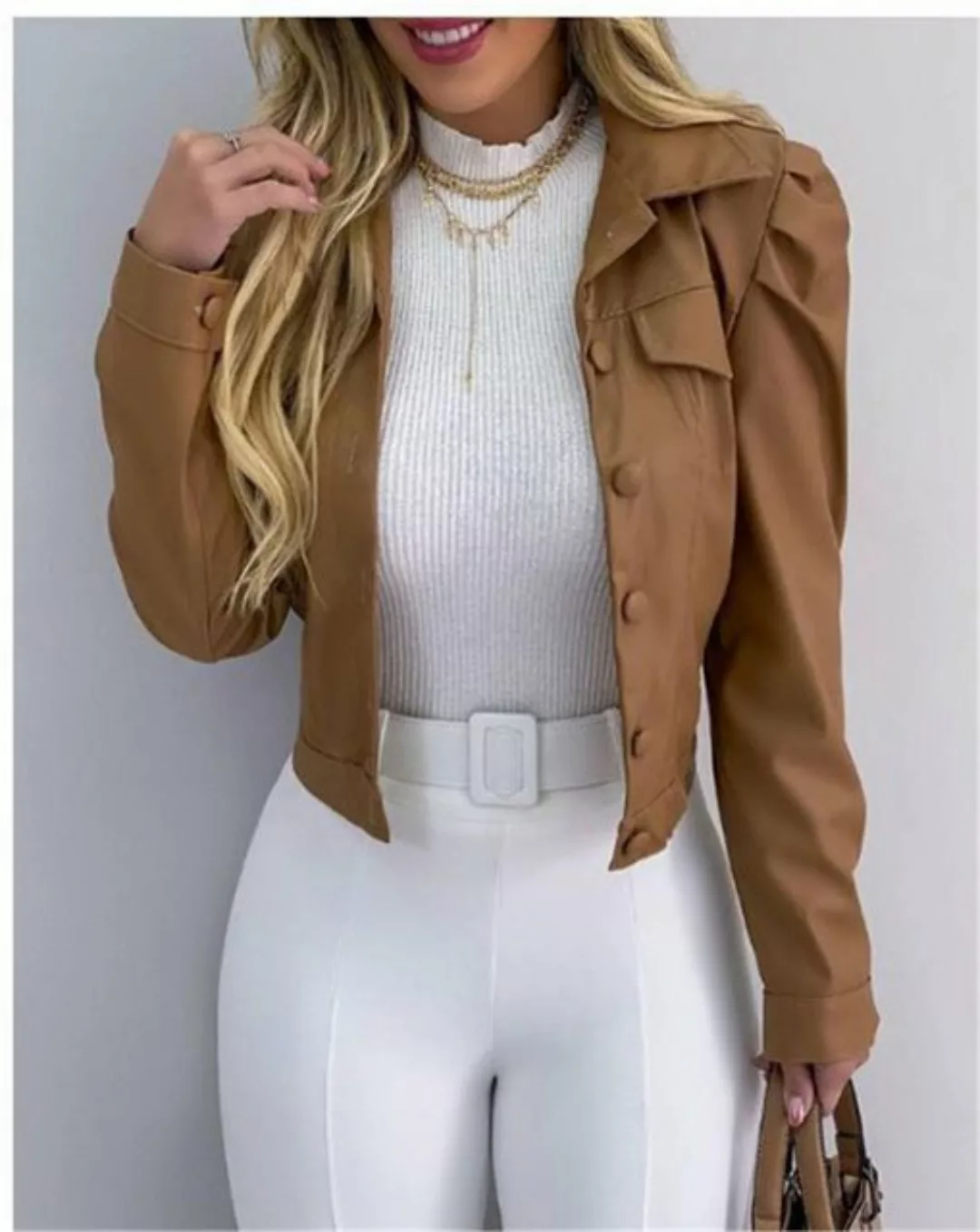 RUZU UG Sweatjacke Damenmode Revers Kurze Strickjacke Jacke Modejacke Jacke günstig online kaufen