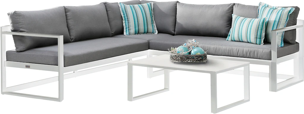 Best Loungeset "Rhodos", (Set, 15 tlg.), bestehend aus 2 Sitzbänken, 1 Tisc günstig online kaufen
