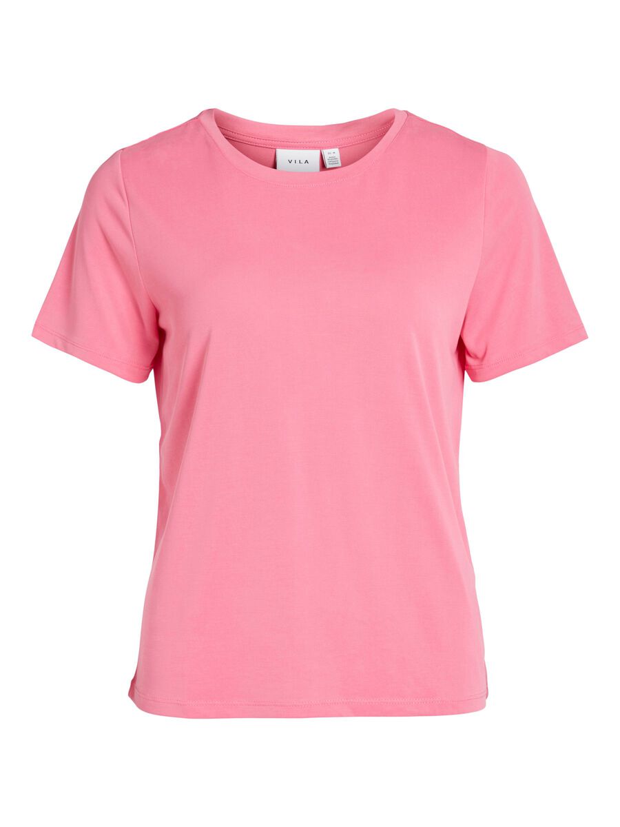 VILA Kurzärmeliges Rundhals- Oberteil Damen Pink günstig online kaufen