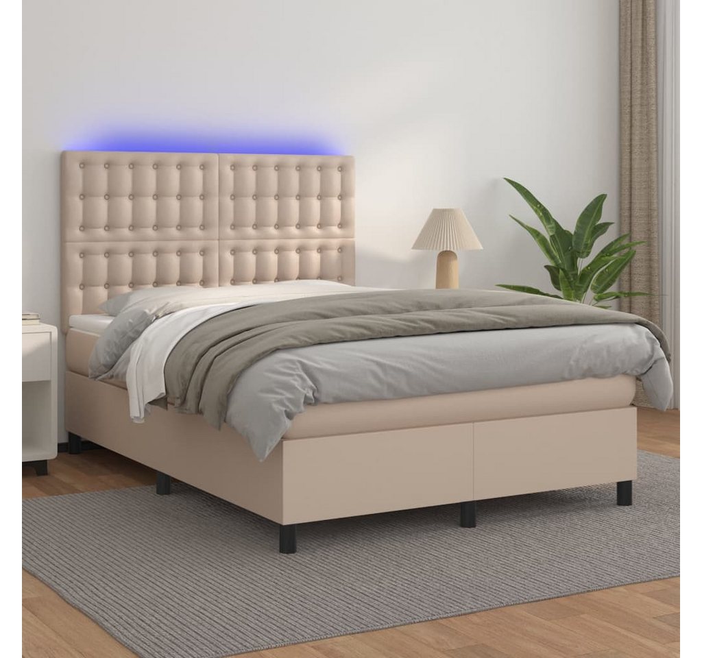 vidaXL Boxspringbett Boxspringbett mit Matratze & LED Kunstleder (140 x 200 günstig online kaufen