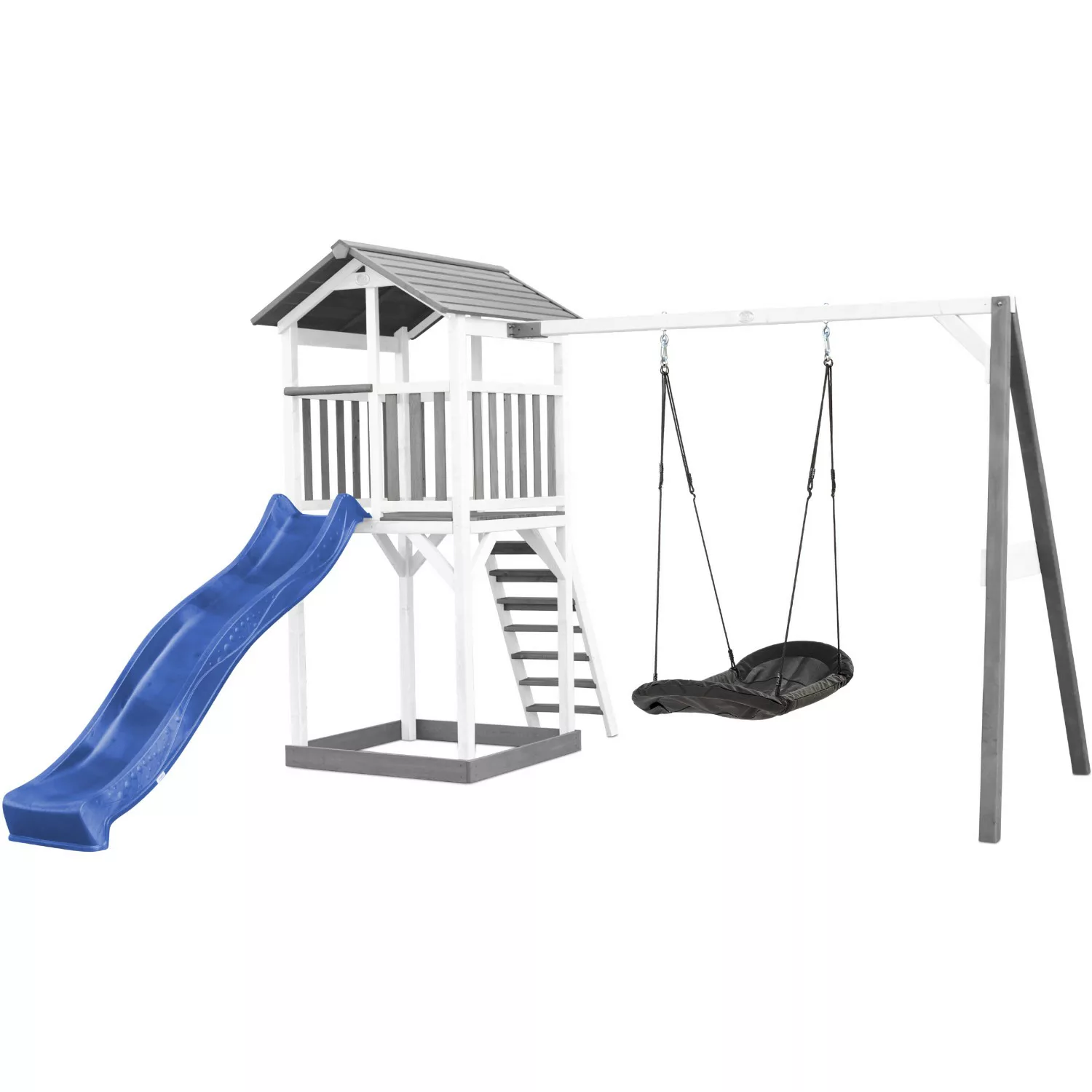 Axi Beach Tower Spielturm mit Roxy Nestschaukel Blaue Rutsche 349 x 357 x 2 günstig online kaufen