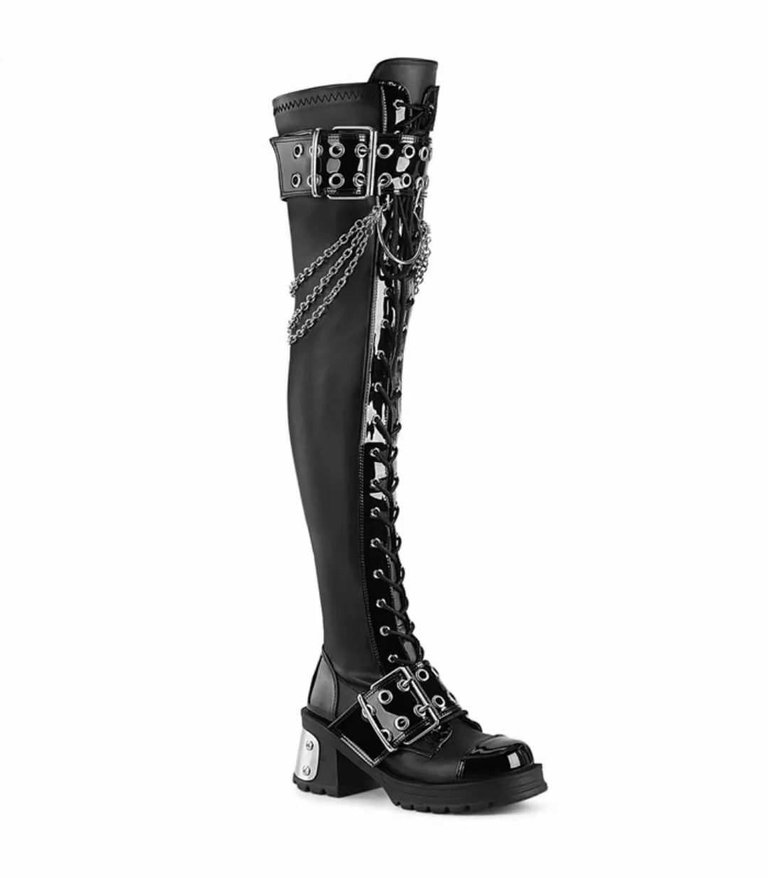 BRATTY-304 Overknee Stiefel - Schwarz Lack | Demonia (Schuhgröße: EUR 36) günstig online kaufen
