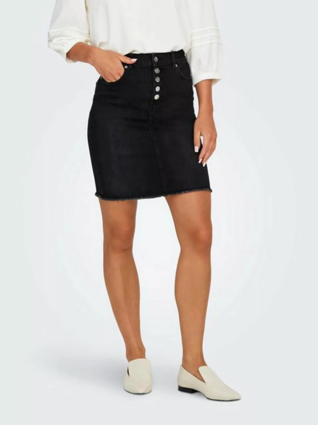 ONLY Jeansrock ONLHUSH MID WAIST VIS BUT RW SKIRT DNM mit ausgefranstem Sau günstig online kaufen