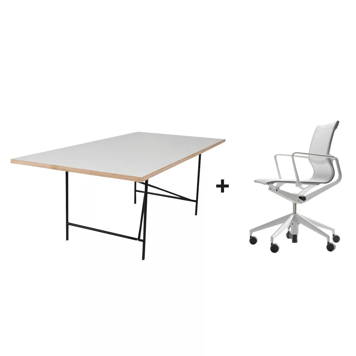Vitra - Aktionsset Eiermann 1 Tisch + Physix Bürostuhl - silber, weiß/Stoff günstig online kaufen
