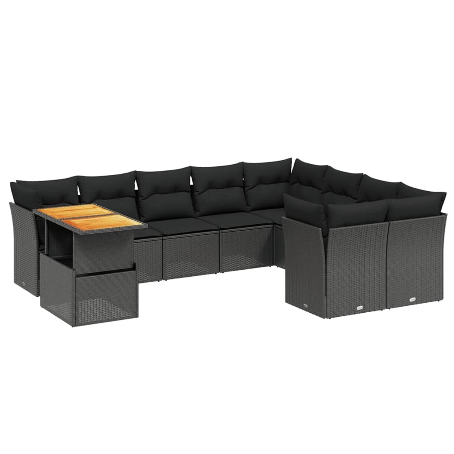 vidaXL 10-Tlg Garten-Sofagarnitur mit Kissen Schwarz Poly Rattan 3271013 günstig online kaufen