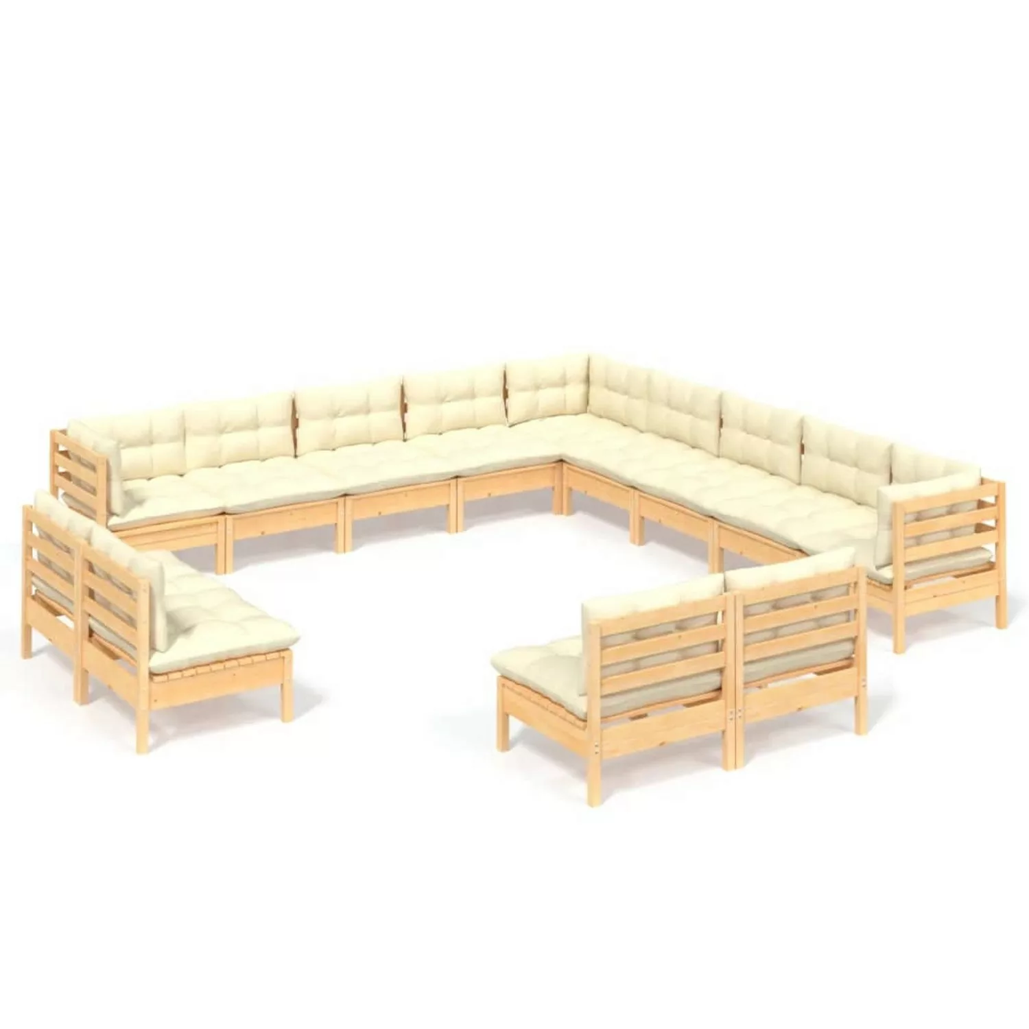 13-tlg. Garten-lounge-set Mit Creme Kissen Massivholz Kiefer günstig online kaufen