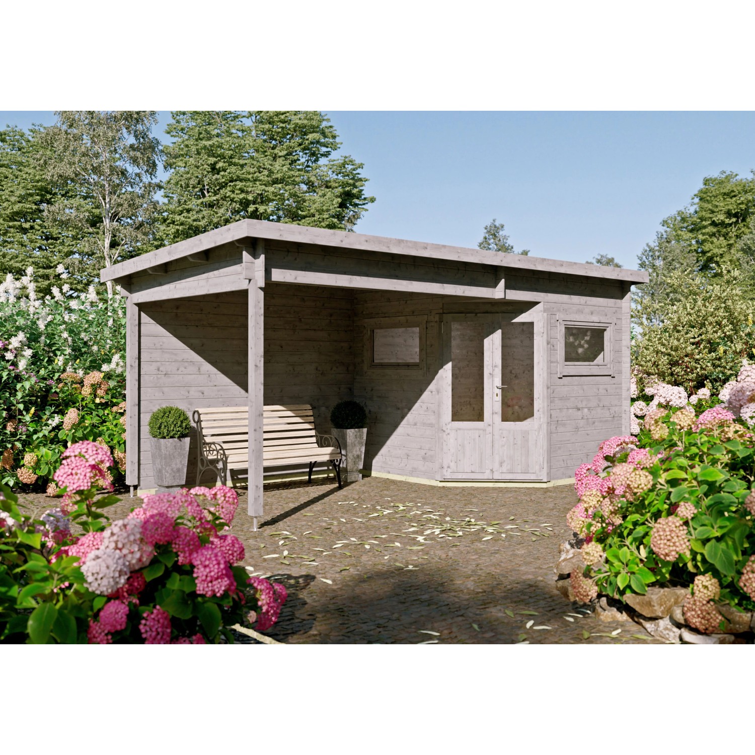 Fjordholz 5-Eck Gartenhaus Modell Leva 2C Grau Imprägniert günstig online kaufen