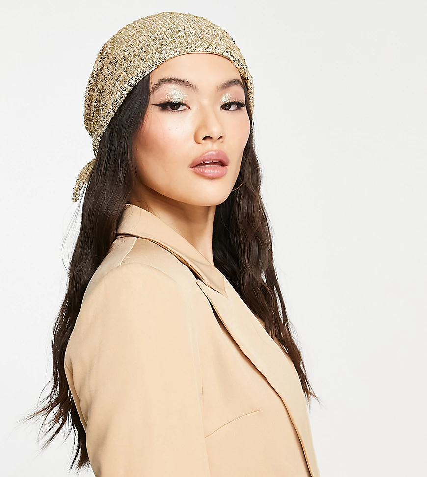 ASYOU – Goldfarbenes Kopftuch mit Paillettenbesatz günstig online kaufen