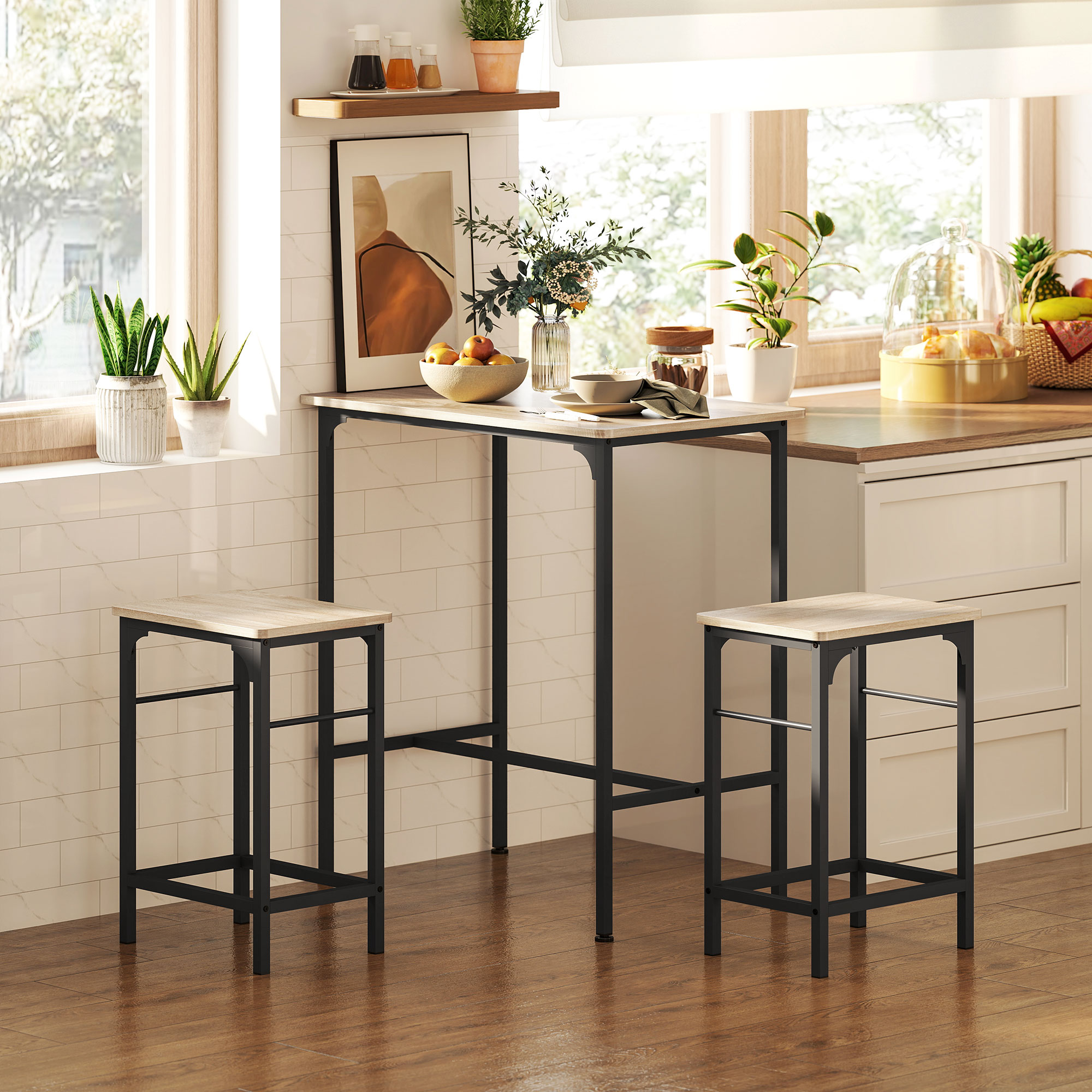 HOMCOM Bartisch Set Bartisch mit Barhocker-Set Esstisch mit 2 Stühlen mit R günstig online kaufen