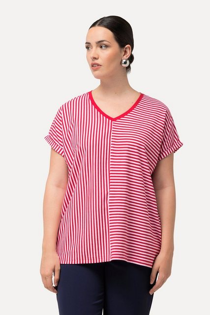 Ulla Popken T-Shirt Shirt Ringelmix Oversized V-Ausschnitt Halbarm günstig online kaufen