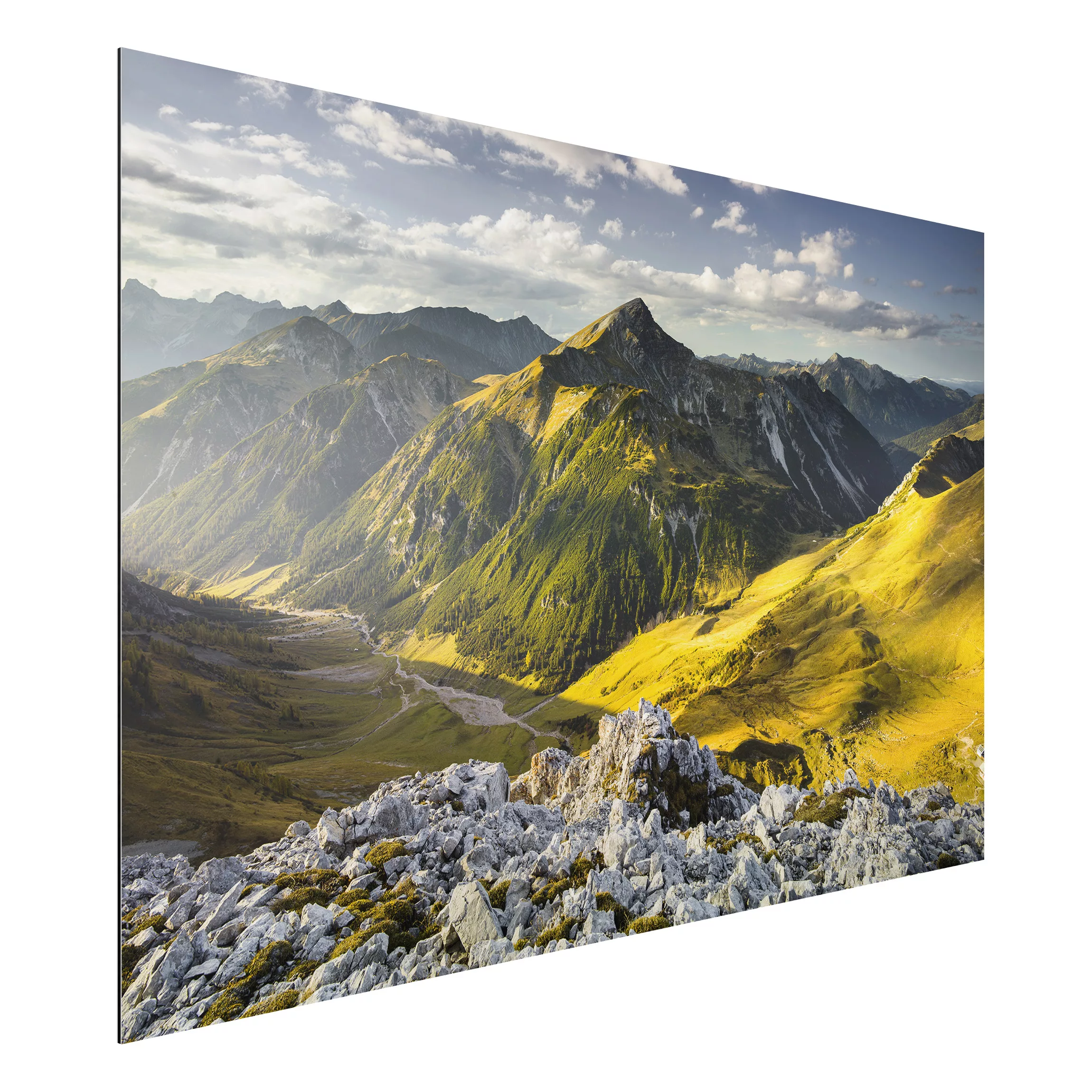 Alu-Dibond Bild Berge und Tal der Lechtaler Alpen im Tirol günstig online kaufen