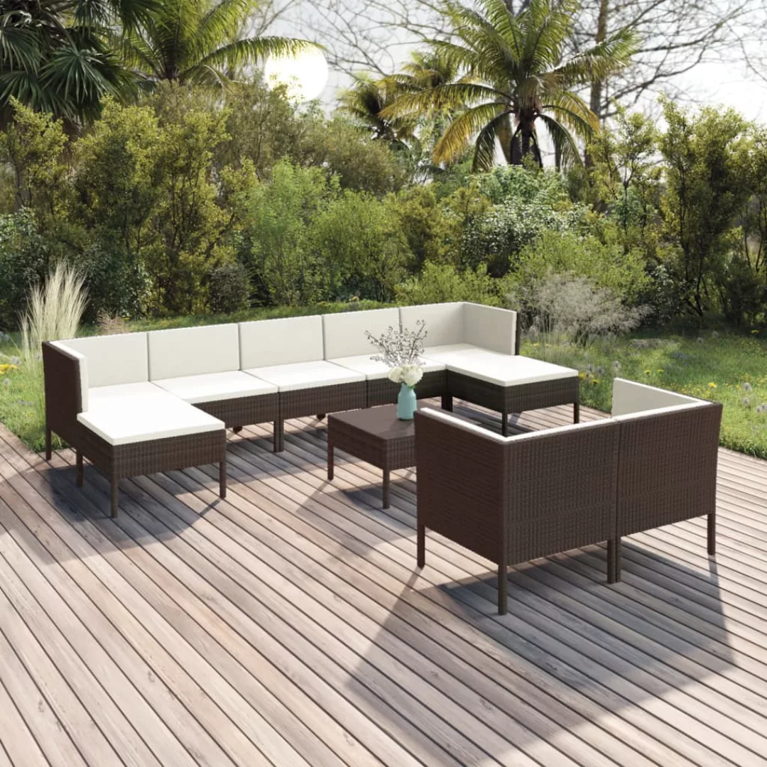 10-tlg. Garten-lounge-set Mit Auflagen Poly Rattan Braun günstig online kaufen