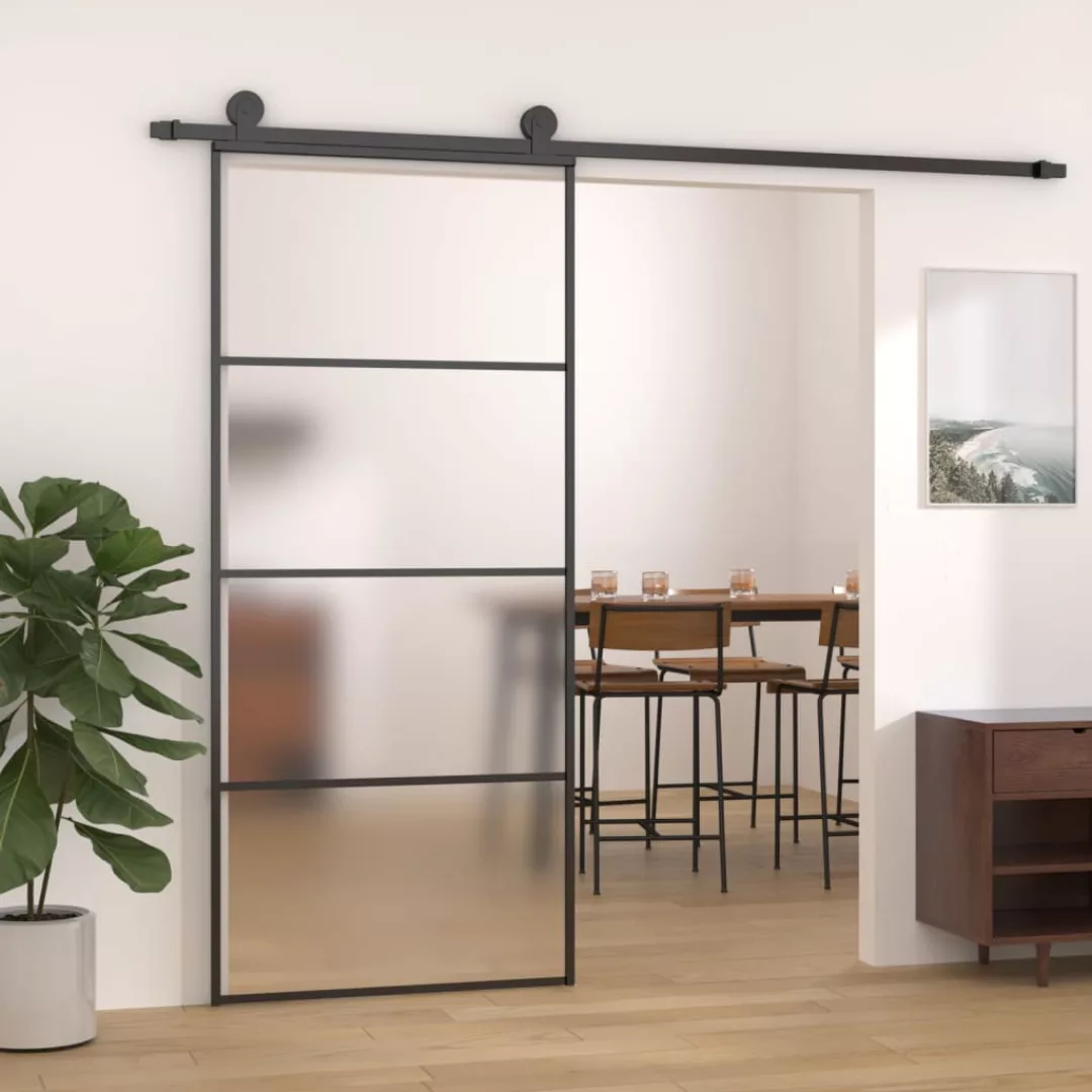 Vidaxl Schiebetür Esg-glas Und Aluminium Mattiert 90x205 Cm Schwarz günstig online kaufen