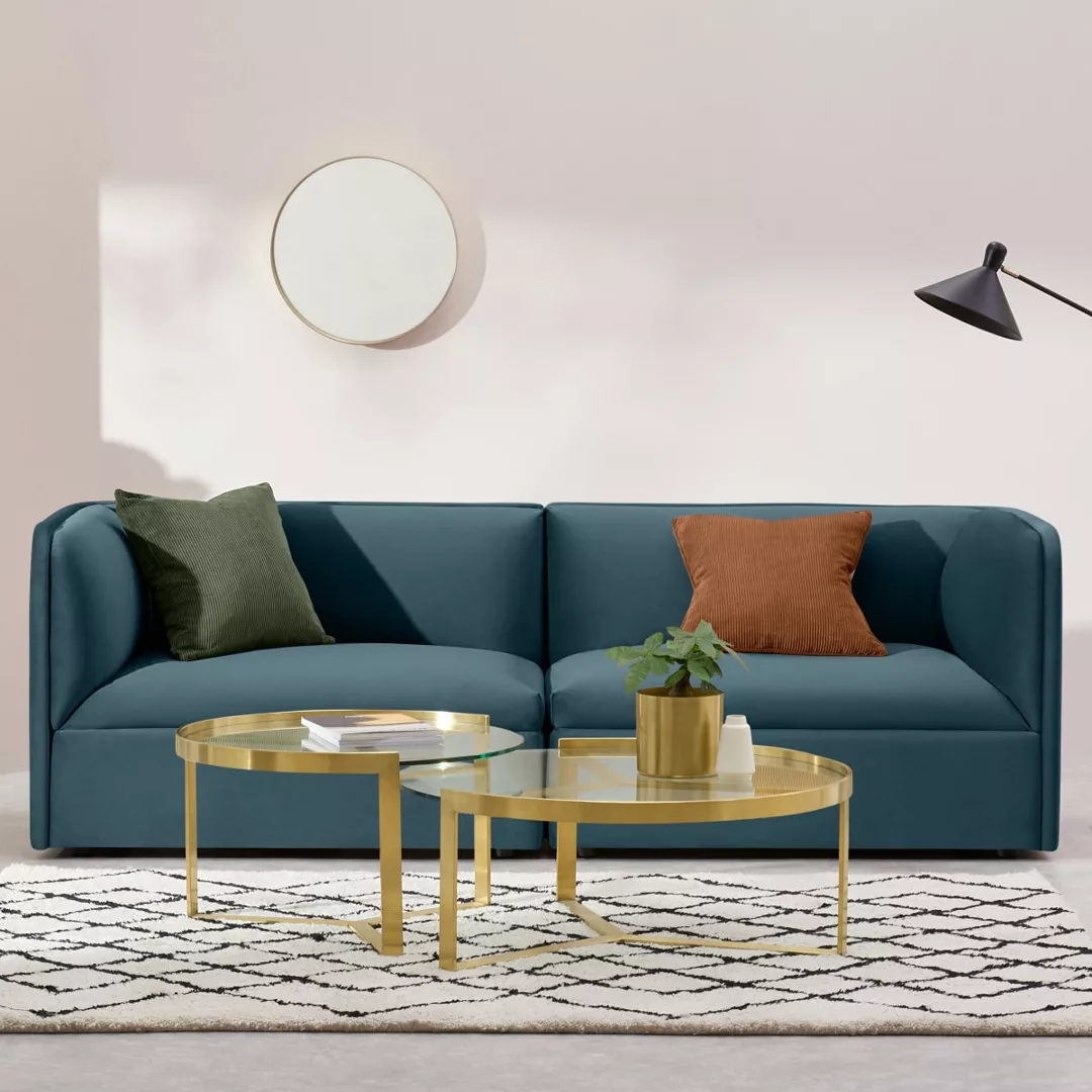 Torkel 3-Sitzer Sofa, Samt in Stahlblau - MADE.com günstig online kaufen