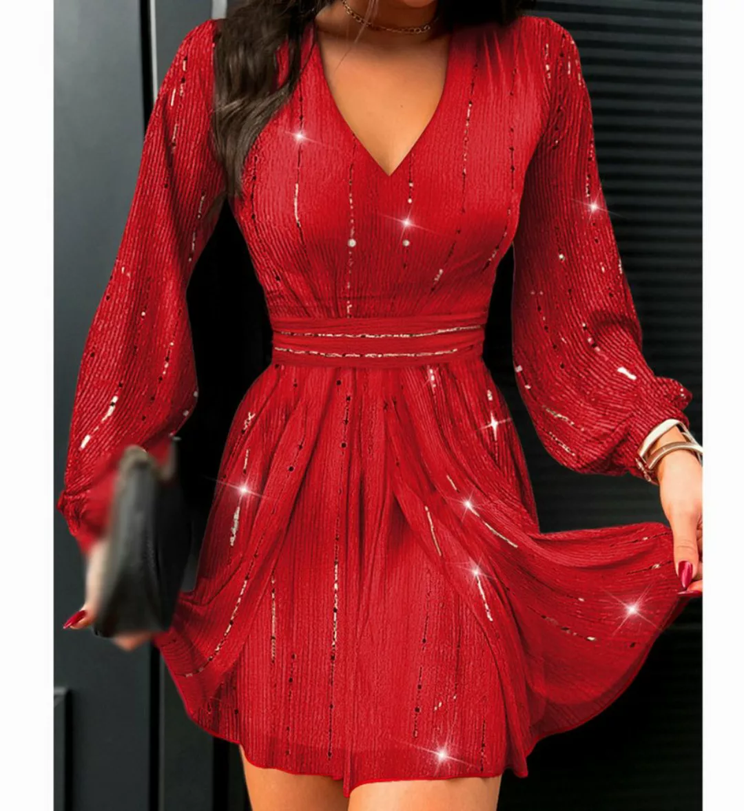 AFAZ New Trading UG Abendkleid Kleid mit tiefem V-Ballonärmel-Taillensaum u günstig online kaufen