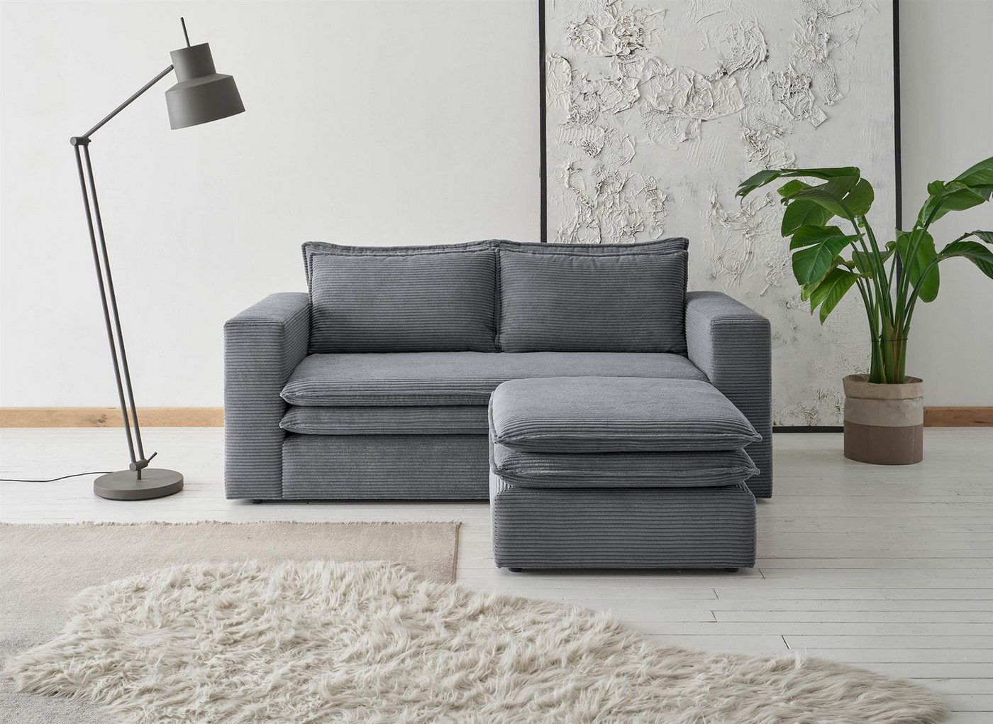 Design-Wohngalerie Sofa Couch 2 Sitzer + Sessel Set Piagge - Cordstoff Anth günstig online kaufen