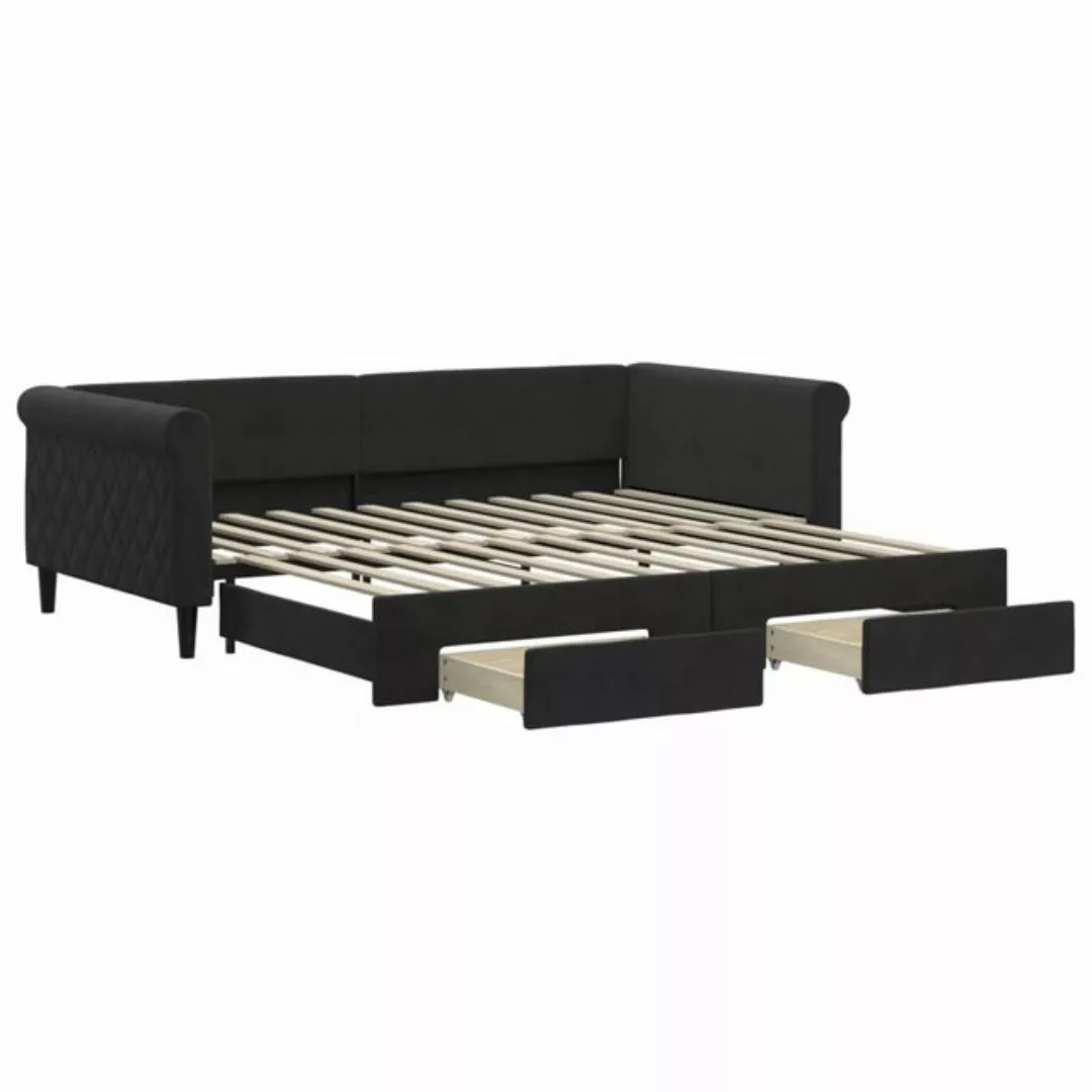 furnicato Bett Tagesbett Ausziehbar mit Schubladen Schwarz 100x200 cm Samt günstig online kaufen