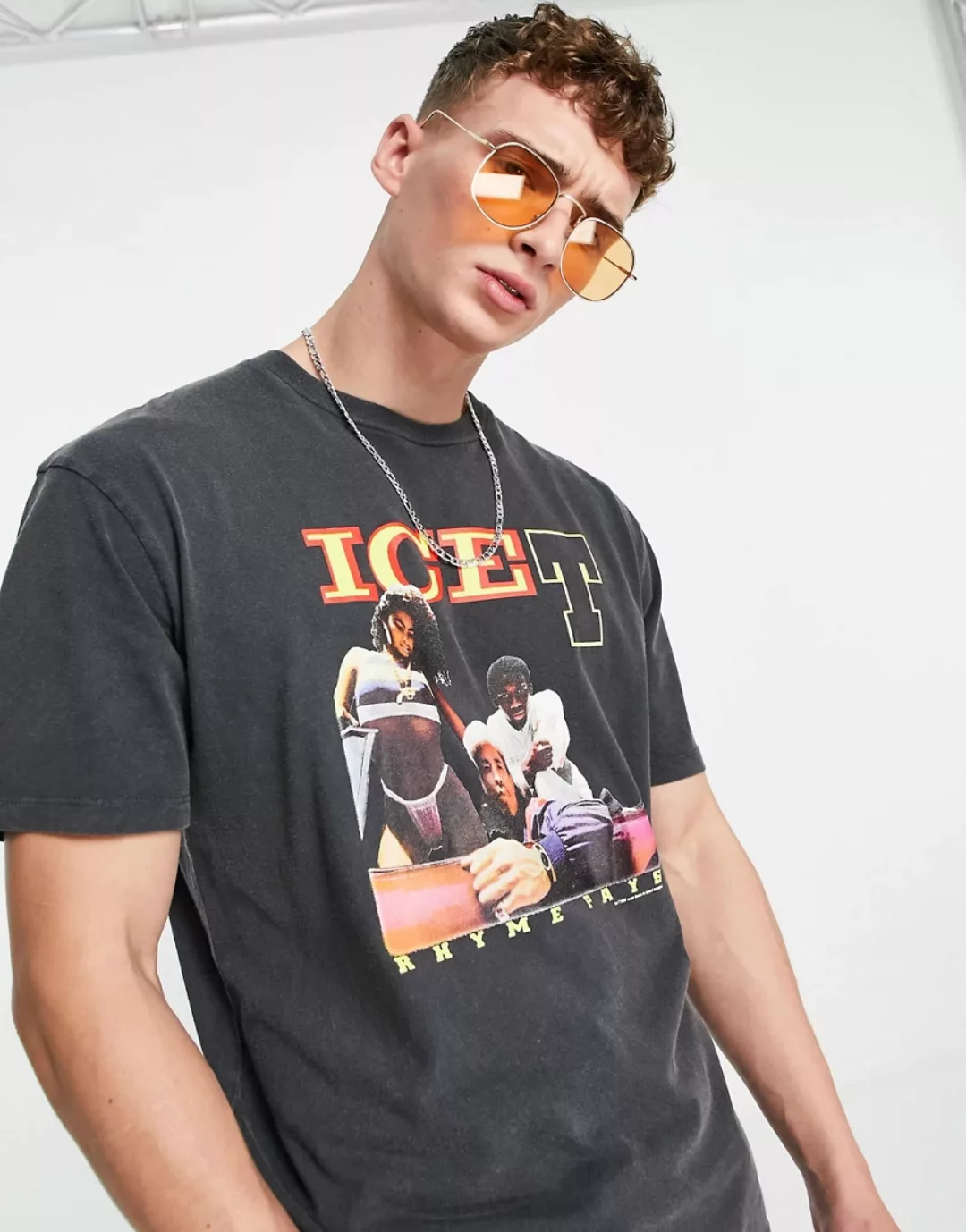 Topman – Oversize-T-Shirt in verwaschenem Schwarz mit „Ice T“-Print günstig online kaufen
