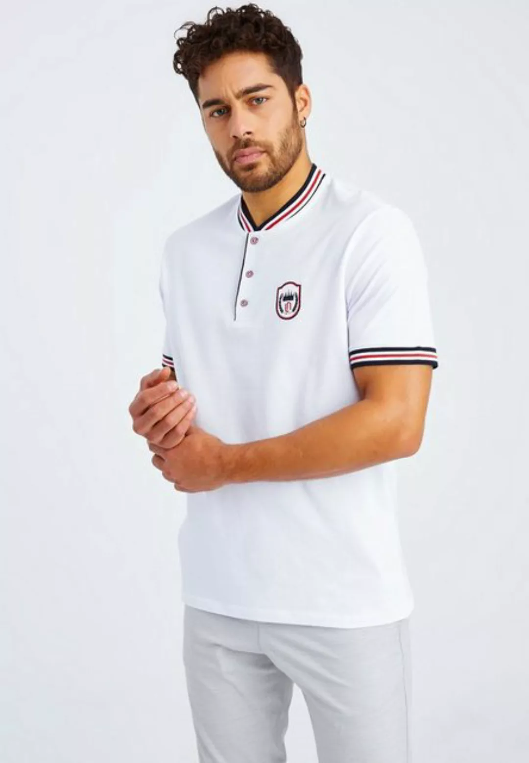 Leif Nelson T-Shirt Herren T-Shirt Stehkragen LN-55620 günstig online kaufen