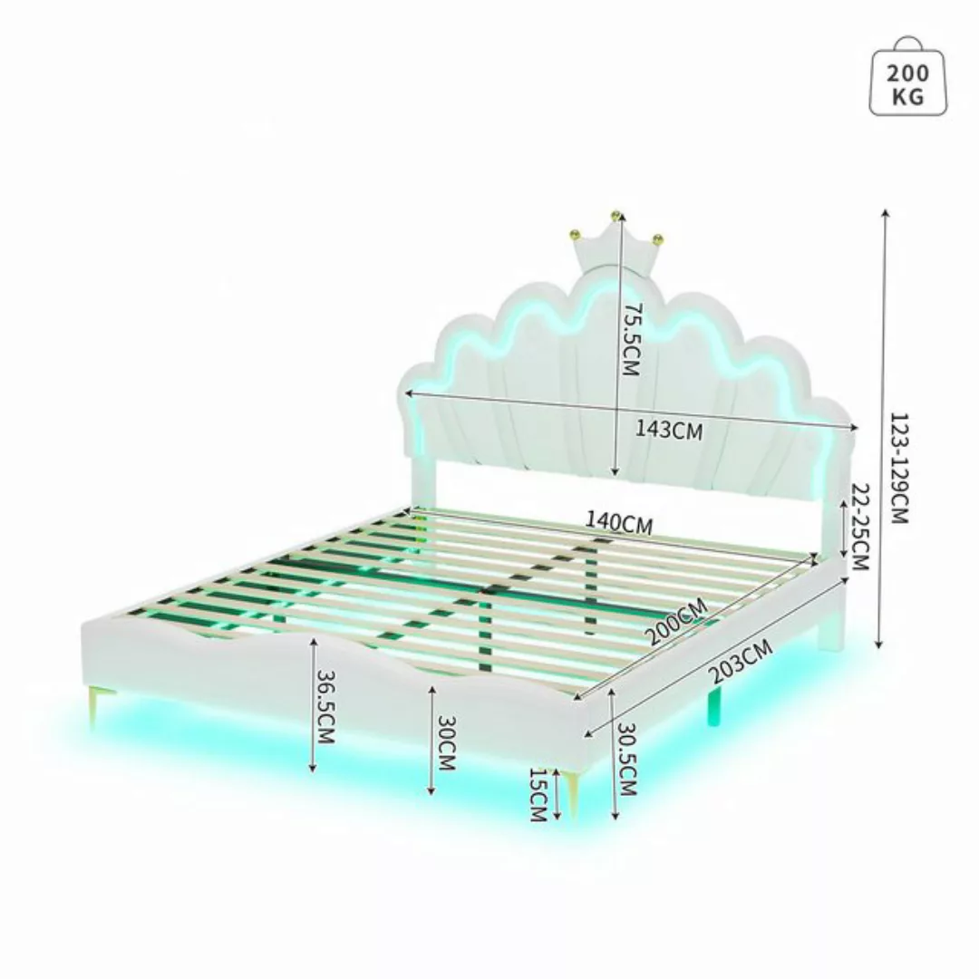 Odikalo Kinderbett Jugendbett Polsterbett Kronenform Leder LED-Licht Rosa/W günstig online kaufen