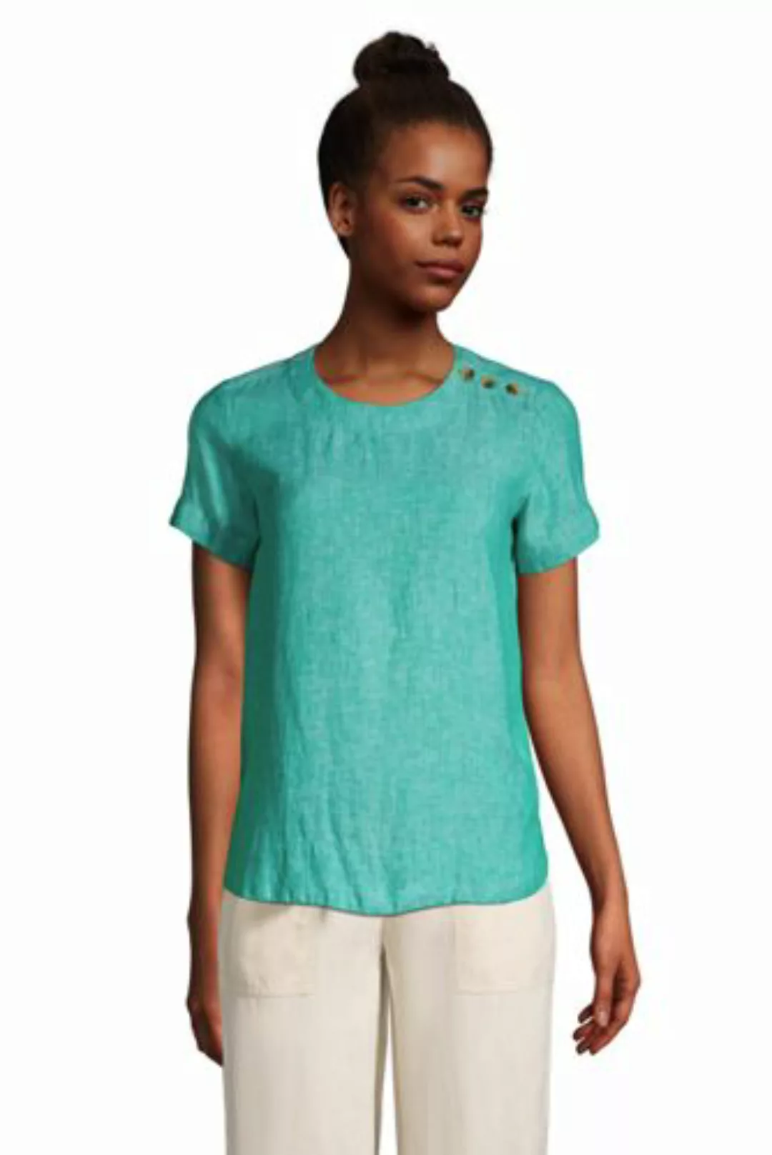 Leinen-Shirt mit Schulterknöpfen, Damen, Größe: 48-50 Normal, Grün, by Land günstig online kaufen