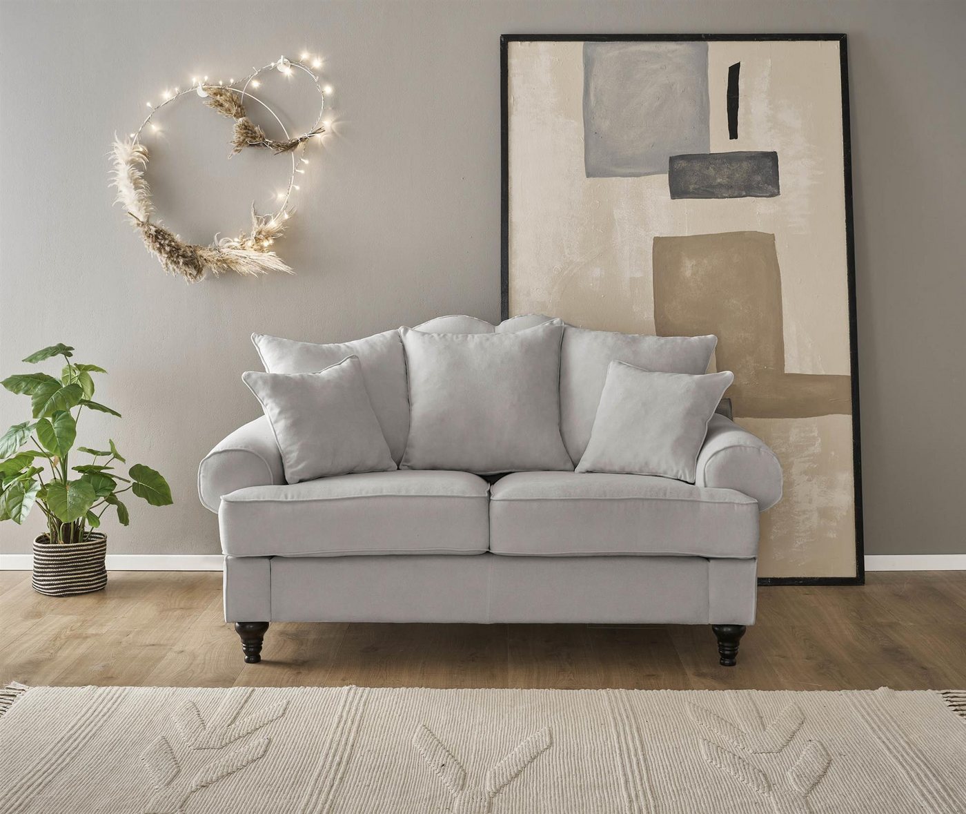 Design-Wohngalerie Sofa Couch Carmen 2 Sitzer - Mikrofaserstoff Lichtgrau günstig online kaufen