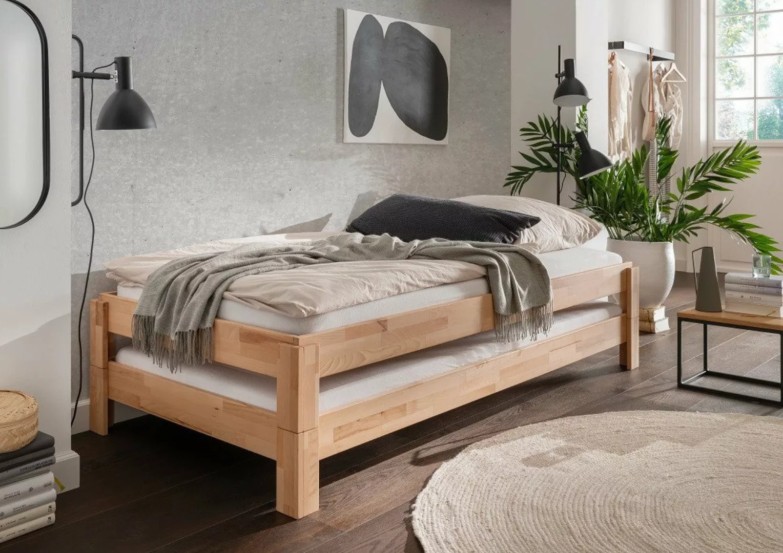 Main Möbel Stapelbett 2er-Set Stapelbett 90x200cm 'Dubi' Buche massiv natur günstig online kaufen