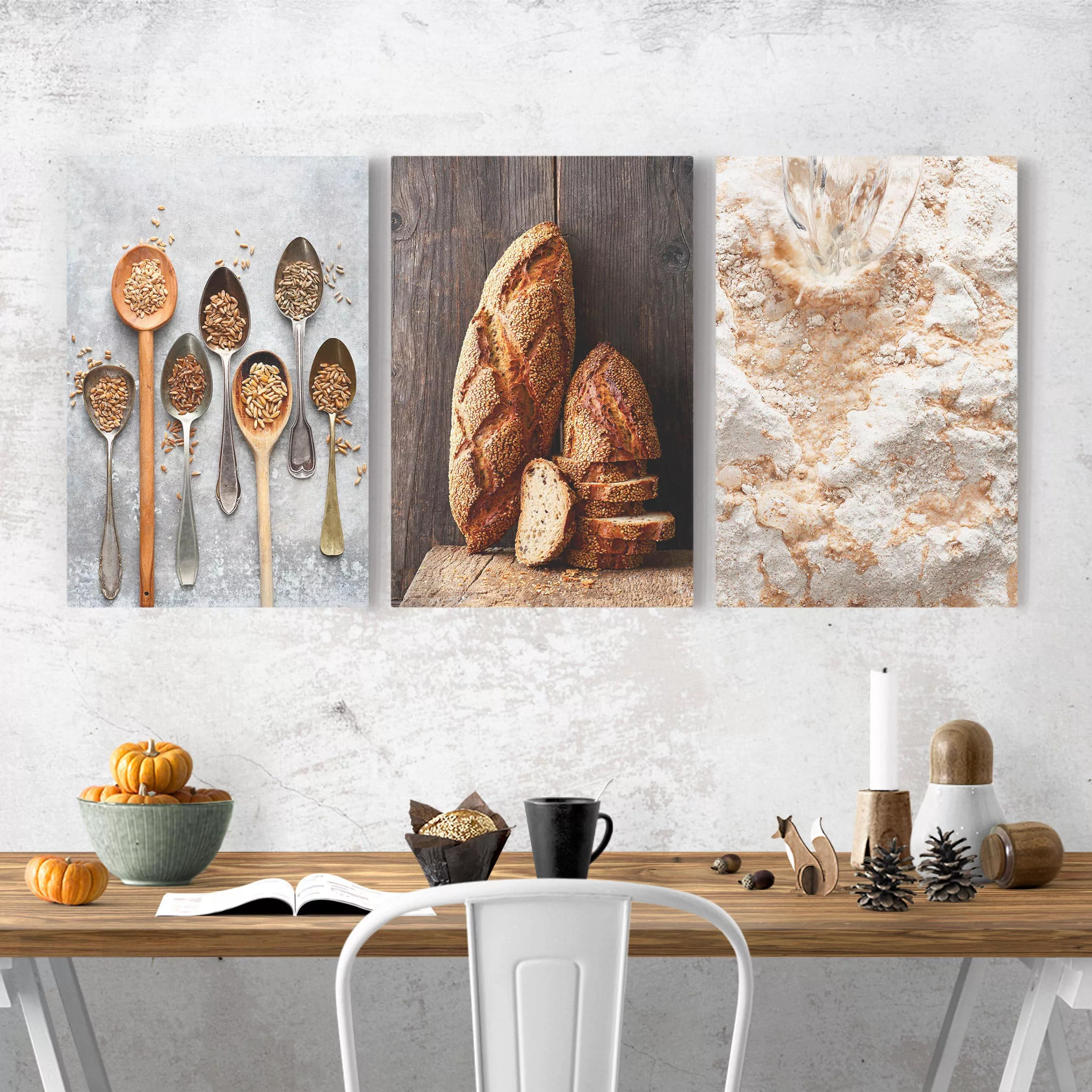 3-teiliges Leinwandbild Küche - Hochformat Brot backen günstig online kaufen