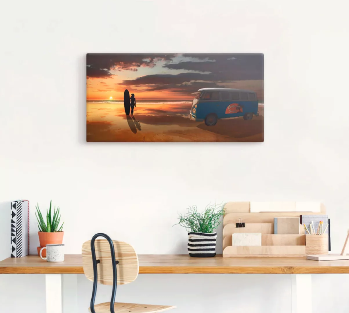 Artland Wandbild "Surfen in Kalifornien mit Bulli T1", Küste, (1 St.), als günstig online kaufen