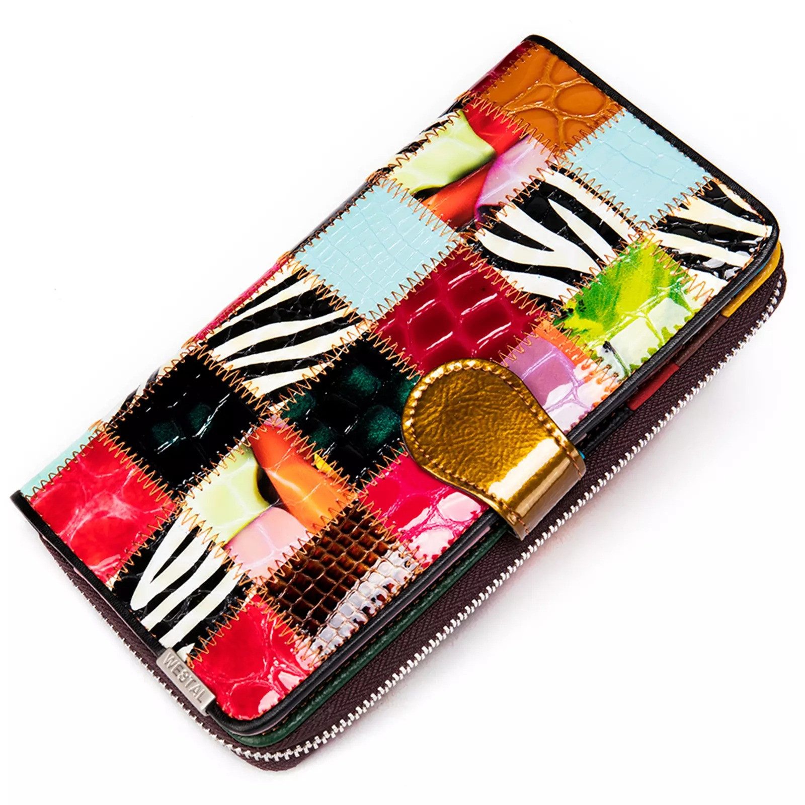 YUBRO-STUDIO Geldbörse Damen Patchwork Echtleder Geldbörse günstig online kaufen