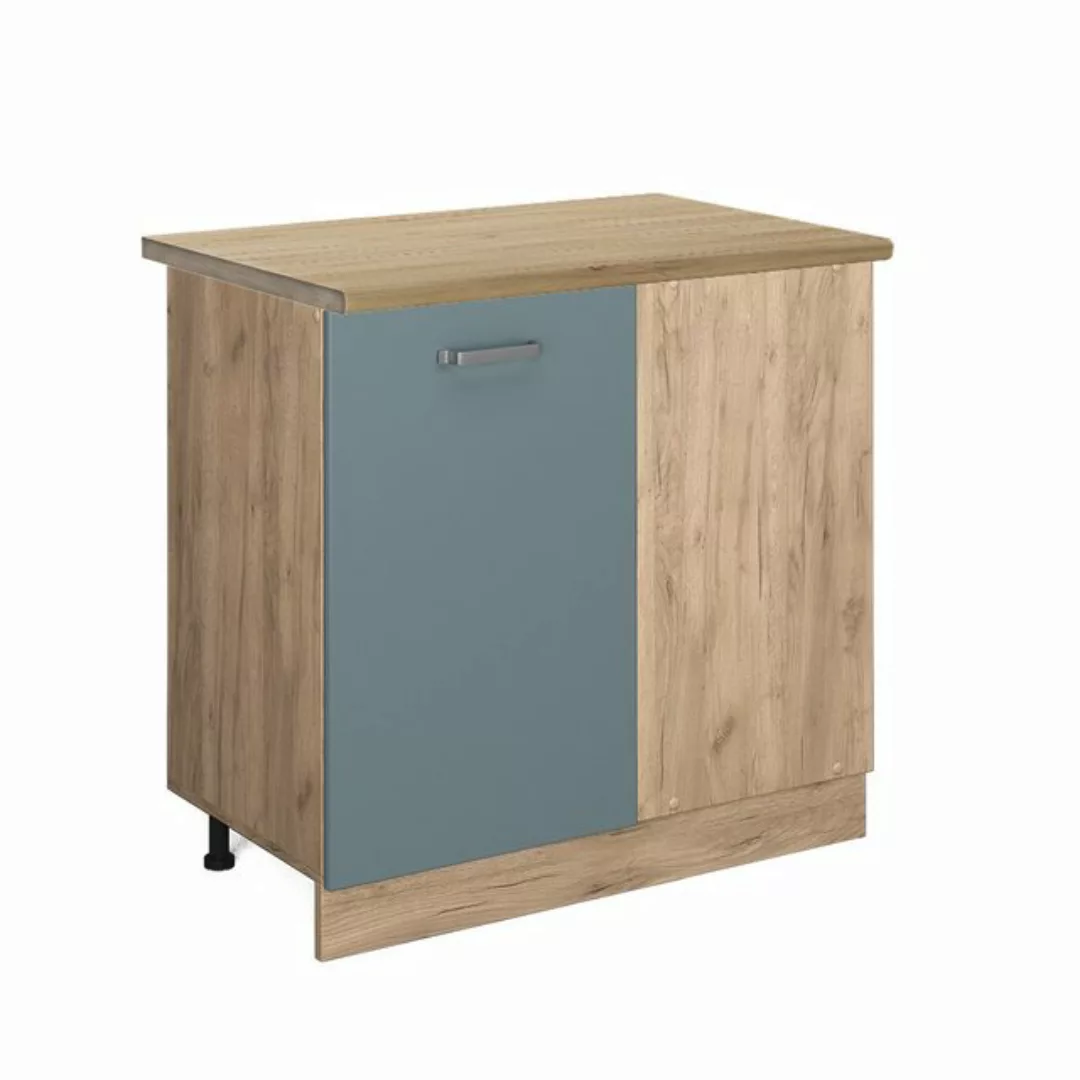 Vicco Eckunterschrank R-Line, Blau-Grau/Goldkraft Eiche, 86 cm, AP Anthrazi günstig online kaufen