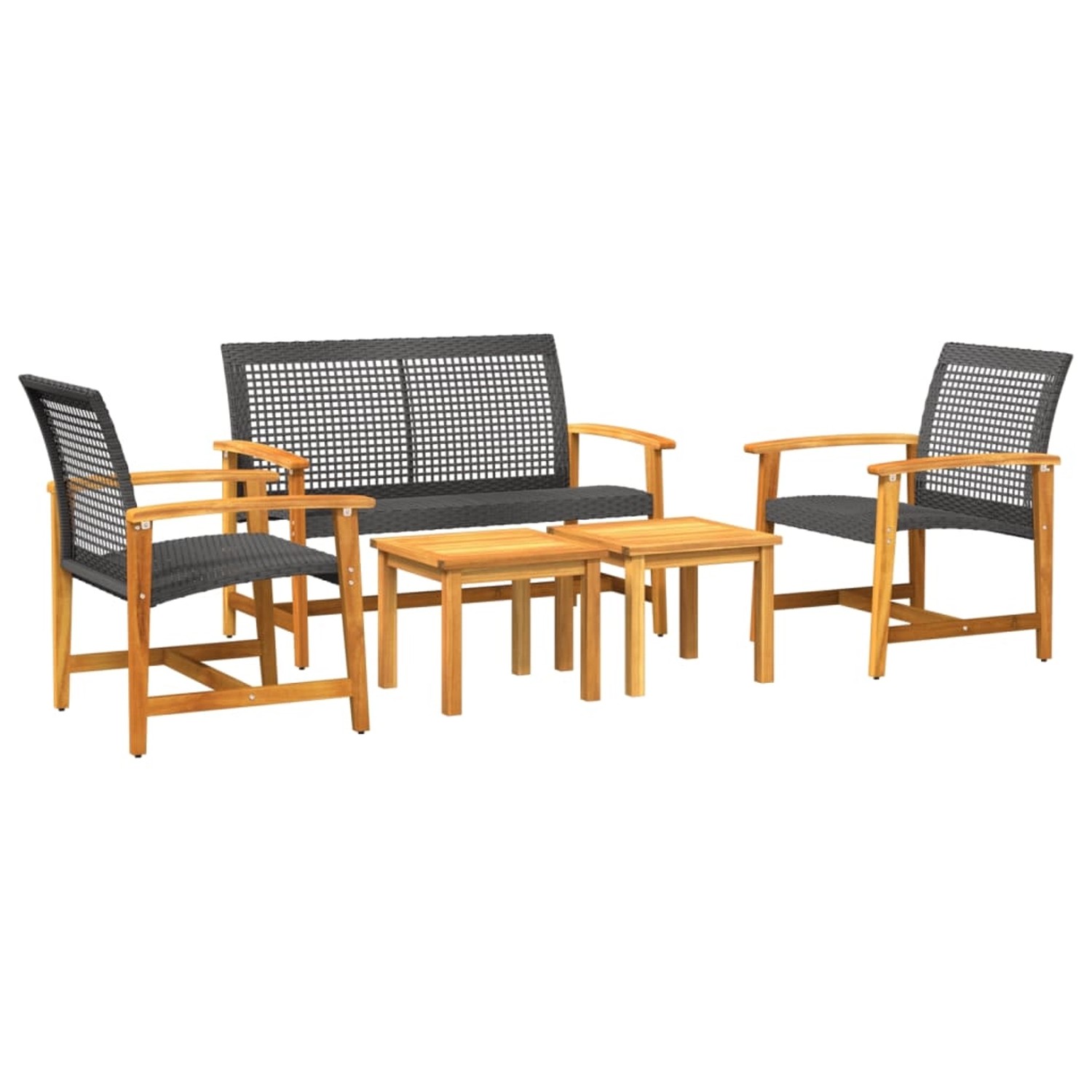 vidaXL 5-tlg Garten-Lounge-Set Schwarz Poly Rattan und Akazienholz günstig online kaufen