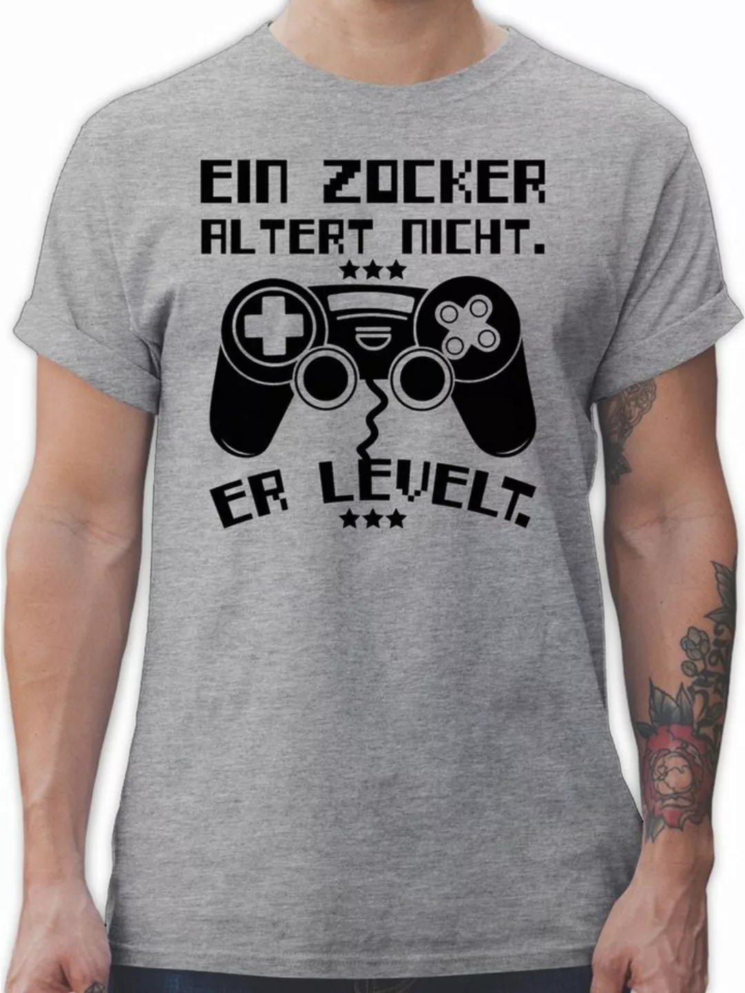 Shirtracer T-Shirt Ein Zocker altert nicht - er levelt Nerd Geschenke günstig online kaufen