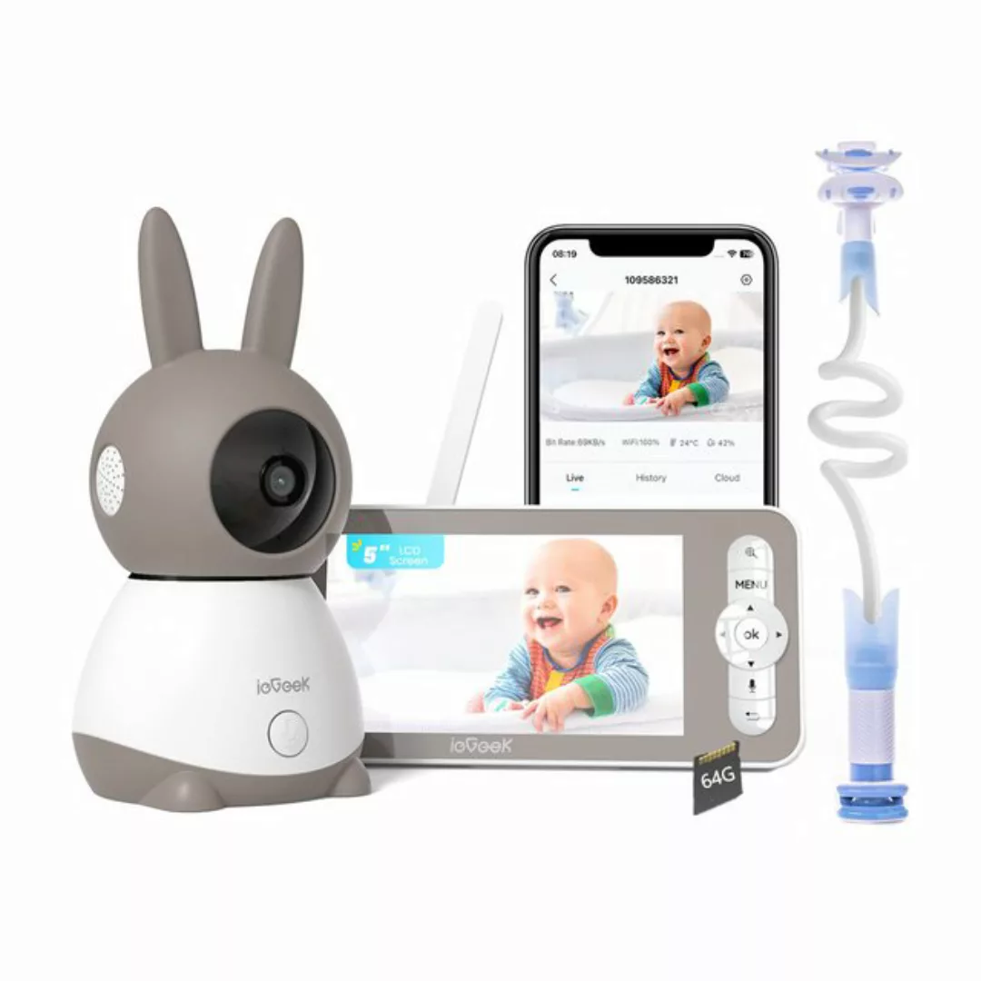 ieGeek Video-Babyphone 5 Zoll Babyphone mit Kamera 2K/3MP WLAN Video Babyfo günstig online kaufen