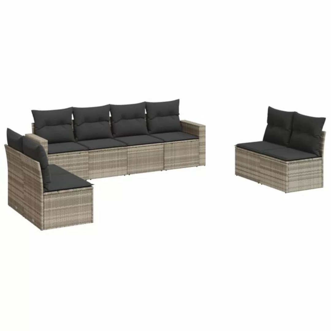 vidaXL Sofaelement 8-tlg. Garten-Sofagarnitur mit Kissen Hellgrau Poly Ratt günstig online kaufen