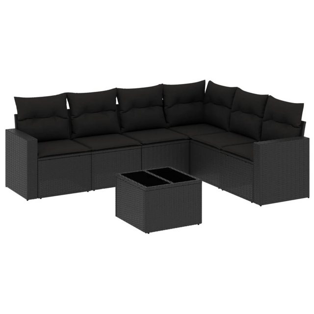 vidaXL Sofaelement 7-tlg. Garten-Sofagarnitur mit Kissen Schwarz Poly Ratta günstig online kaufen