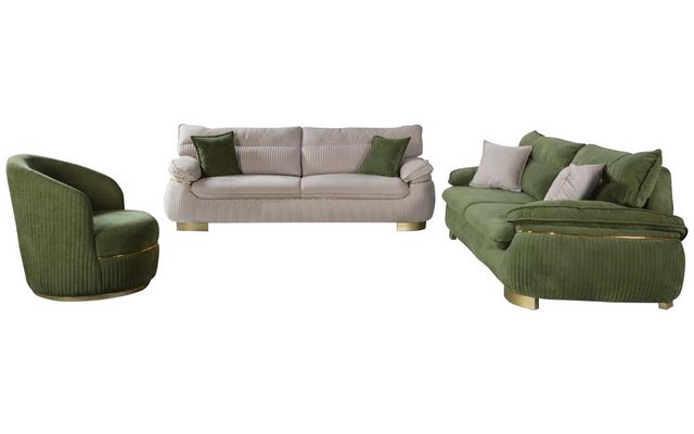 JVmoebel Sofa Grün-Beige Sofagarnitur 3+3+1 Sitzer Sofa Couch Polster Garni günstig online kaufen