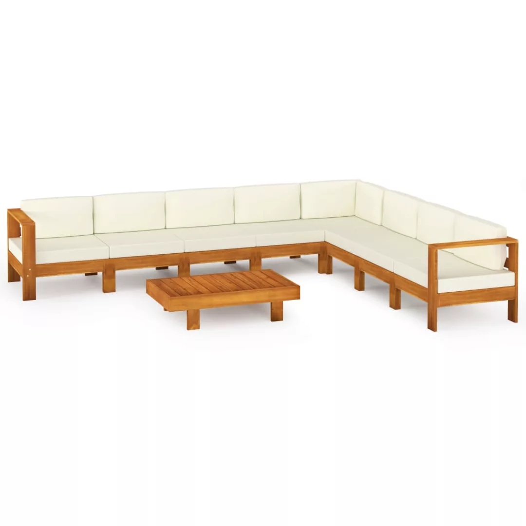 9-tlg. Garten-lounge-set Mit Creme Auflagen Massivholz Akazie günstig online kaufen