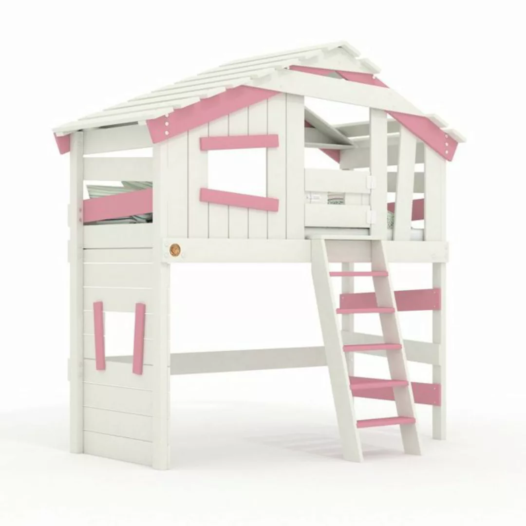 bibex Hochbett ALPIN CHALET Hochbett, Kinderbett, Doppelbett - Rosa/Weiss günstig online kaufen