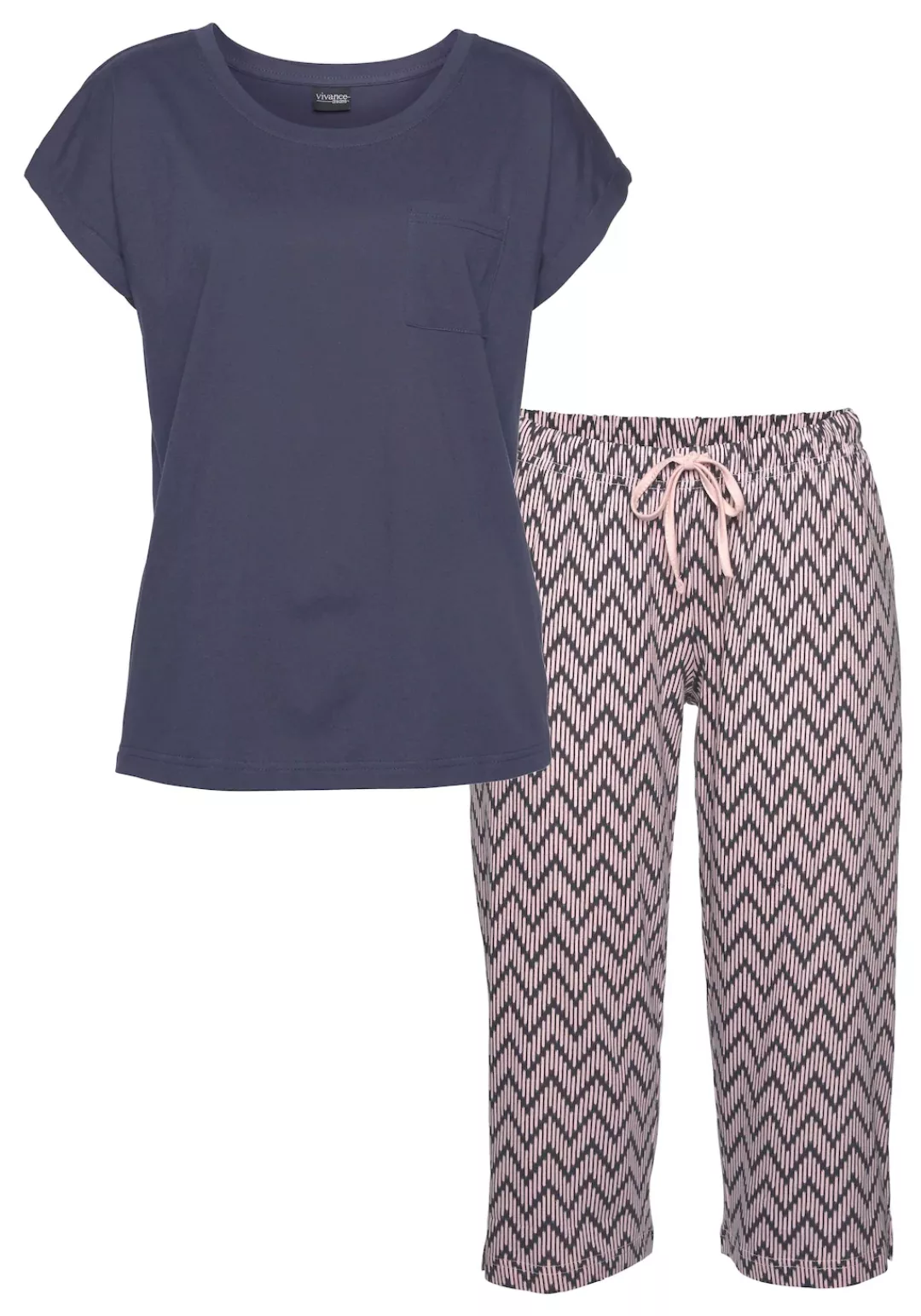 Vivance Dreams Capri-Pyjama, (2 tlg.), mit gemusterter Schlafhose günstig online kaufen