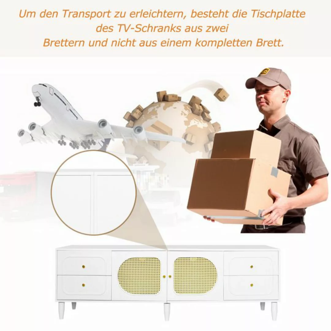 Liebtastisch TV-Schrank Eleganter Rattan-TV-Schrank 180x40x56.5 cm - Mit 4 günstig online kaufen