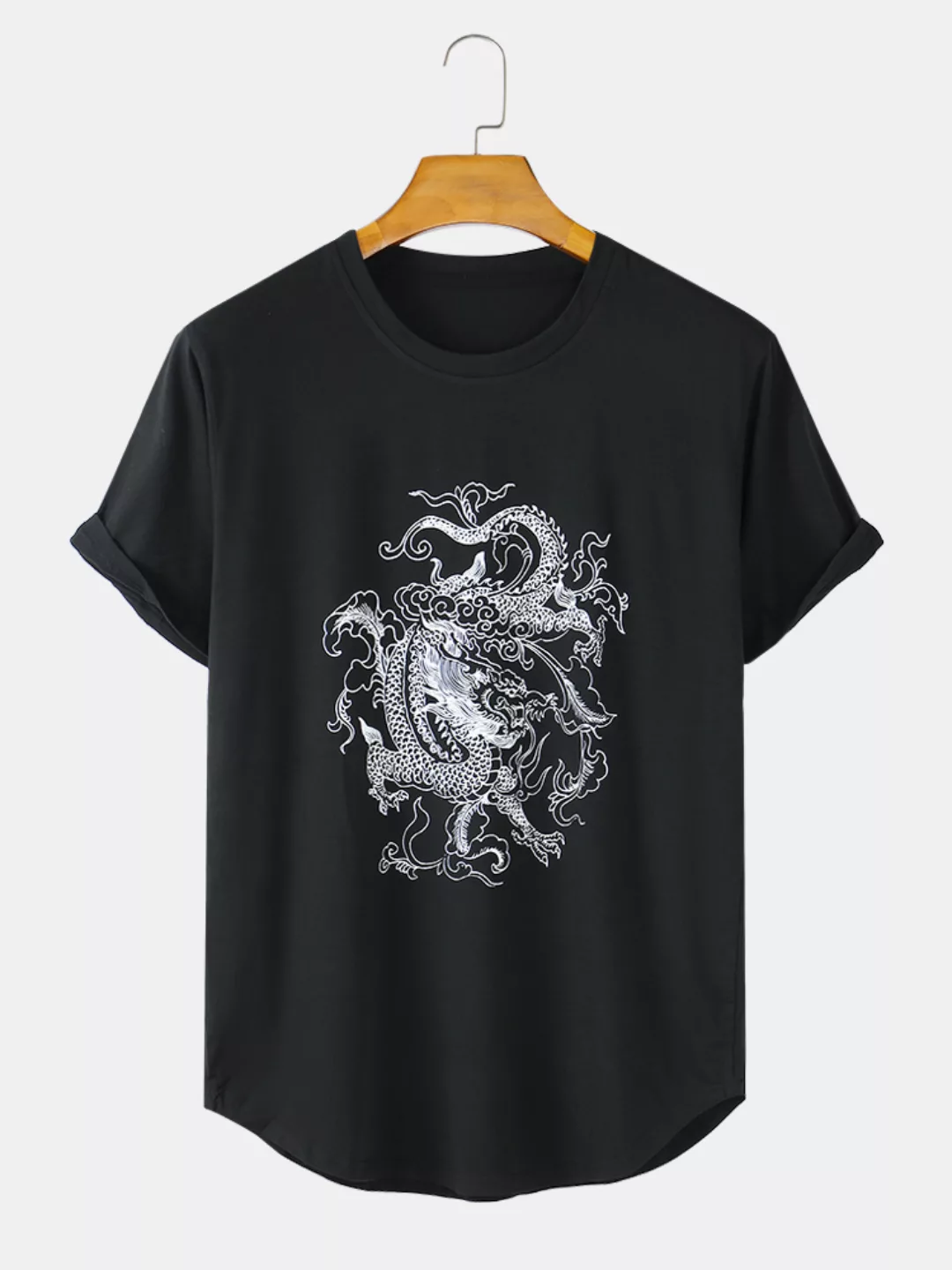 Mens Dragon Pattern Print Loose Light Lässige T-Shirts mit O-Ausschnitt günstig online kaufen