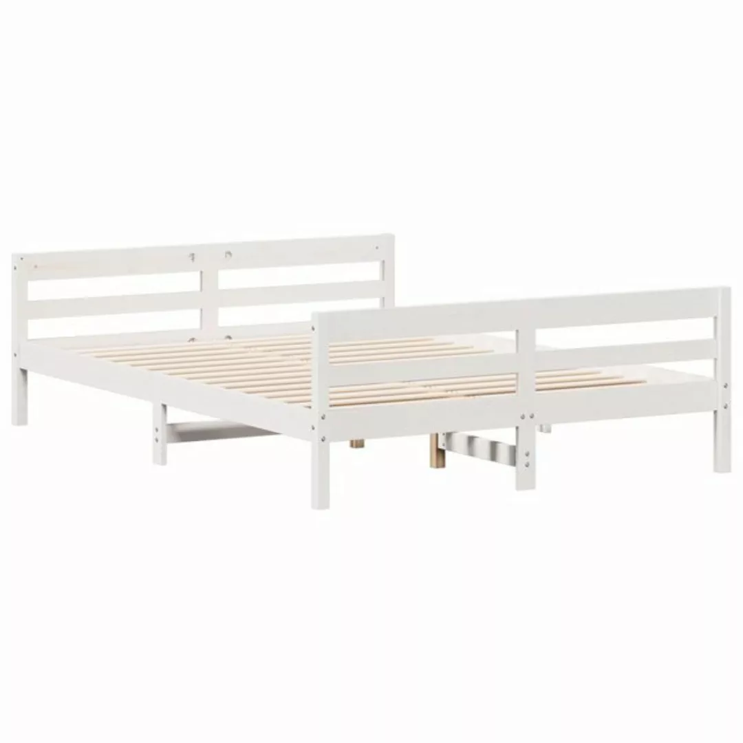 vidaXL Bettgestell Massivholzbett mit Kopfteil Weiß 120x200 cm Kiefer Bett günstig online kaufen