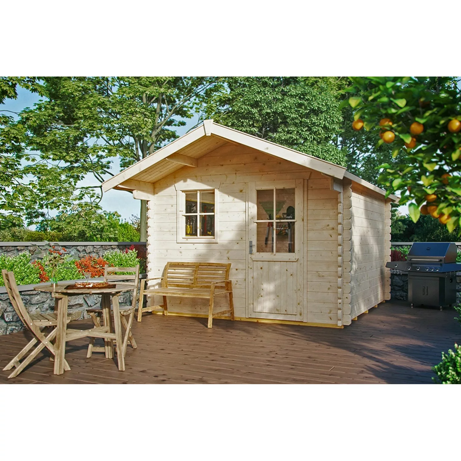 Skan Holz Holz-Gartenhaus Narvik 1 Natur 300 cm x 300 cm günstig online kaufen