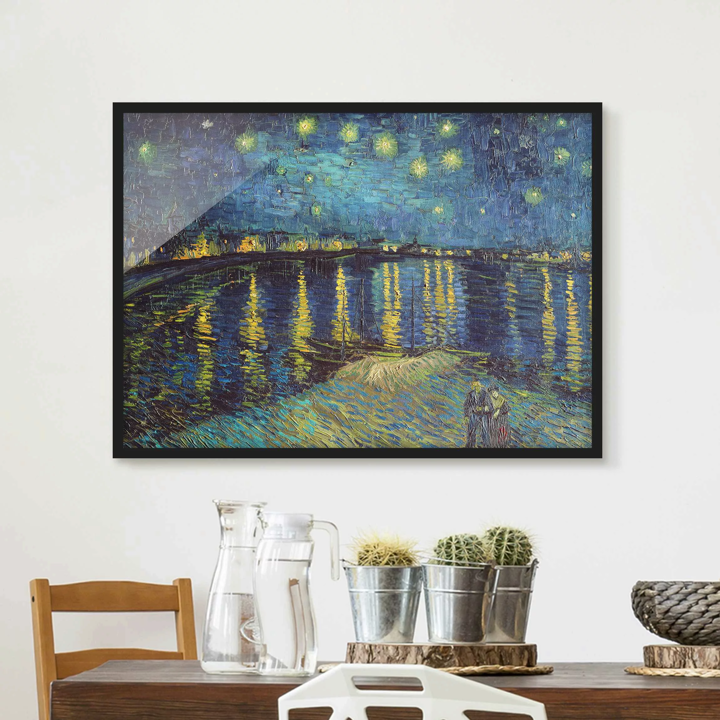 Bild mit Rahmen Kunstdruck - Querformat Vincent van Gogh - Sternennacht übe günstig online kaufen