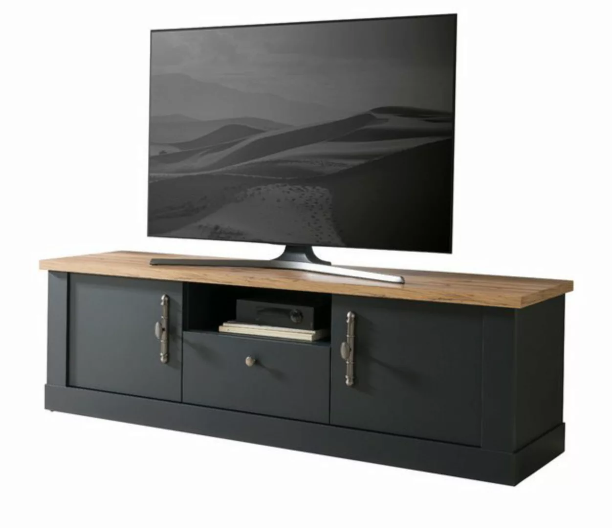 Furn.Design TV-Schrank Ribera (Lowboard in matt grau mit Wotan Eiche, 158 x günstig online kaufen